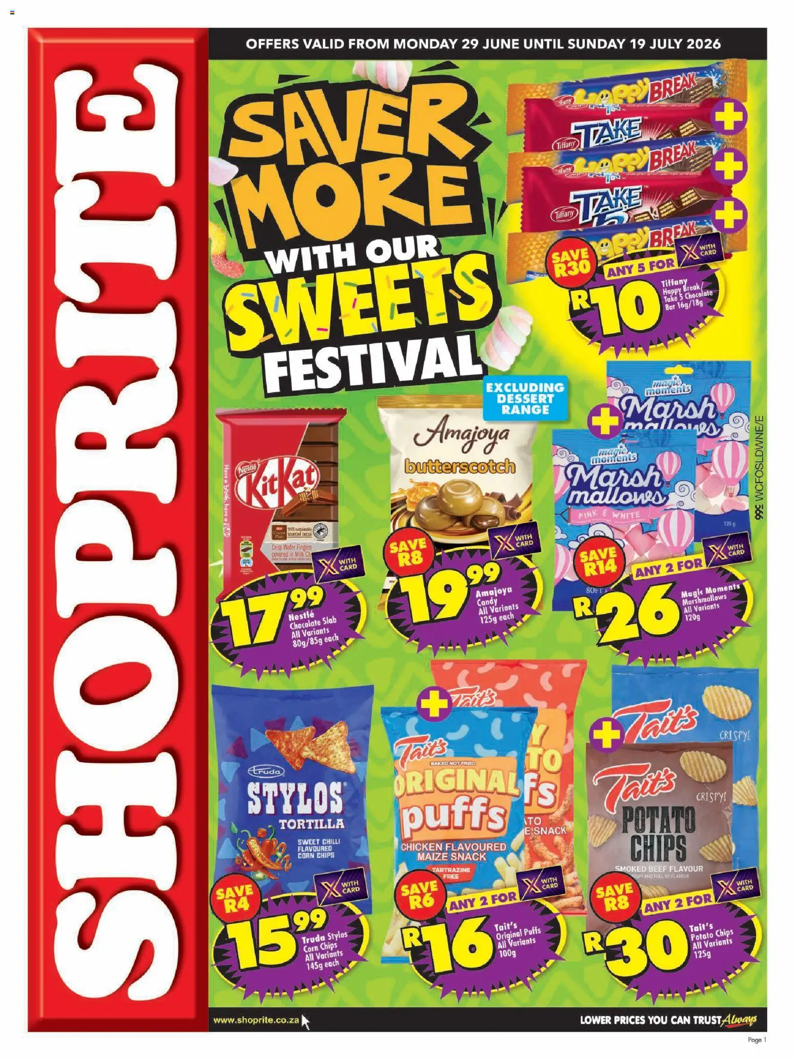 New Shoprite catalogue – valid from 29/06/2026 | Page: 1 | Products: Sweets, Milk, Chicken, Chips