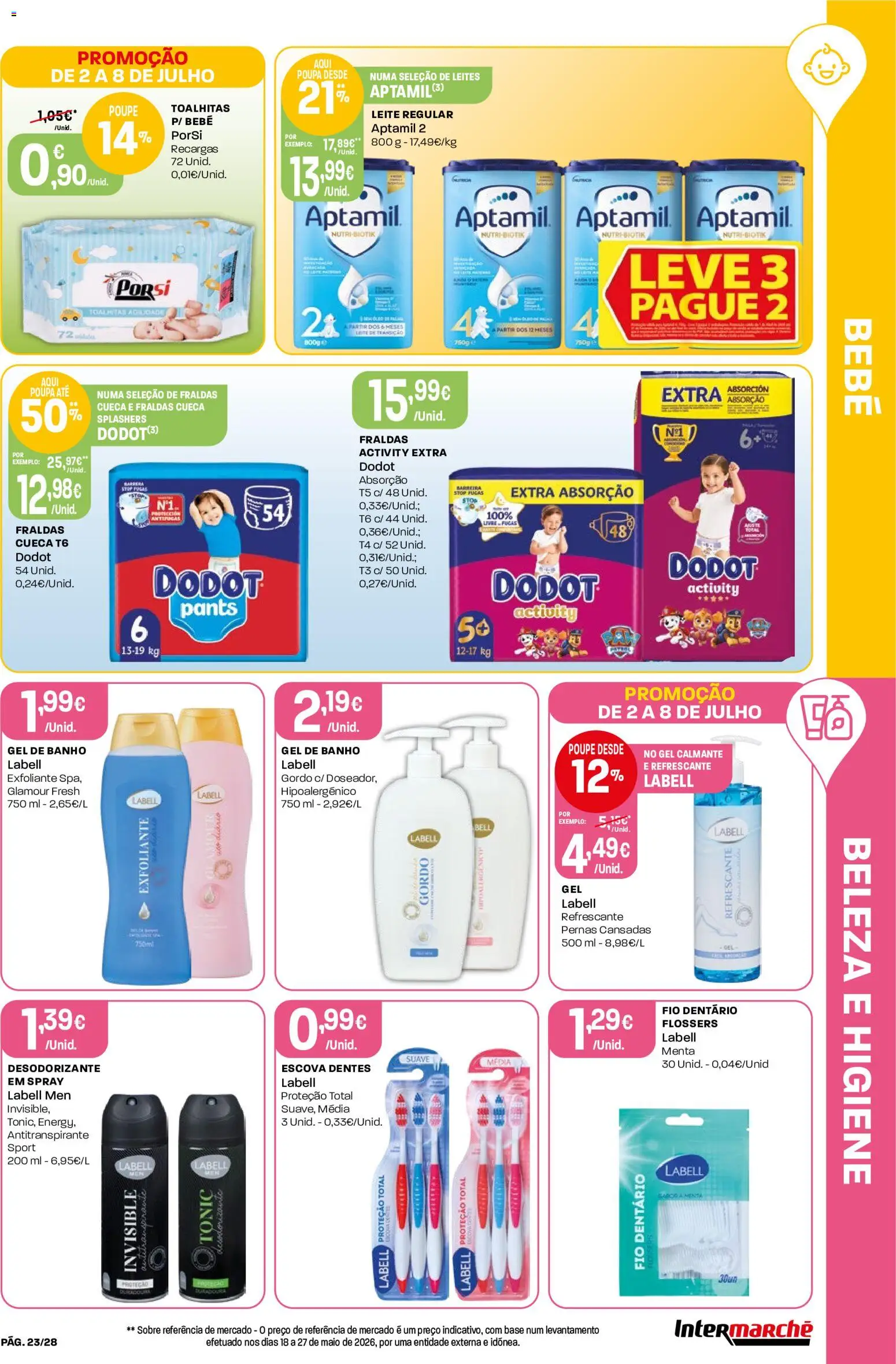 Intermarché Folheto Contact │ válido de 02/07/2026 | Página: 23 | Produtos: Fraldas, Gel de banho, Base, Banho