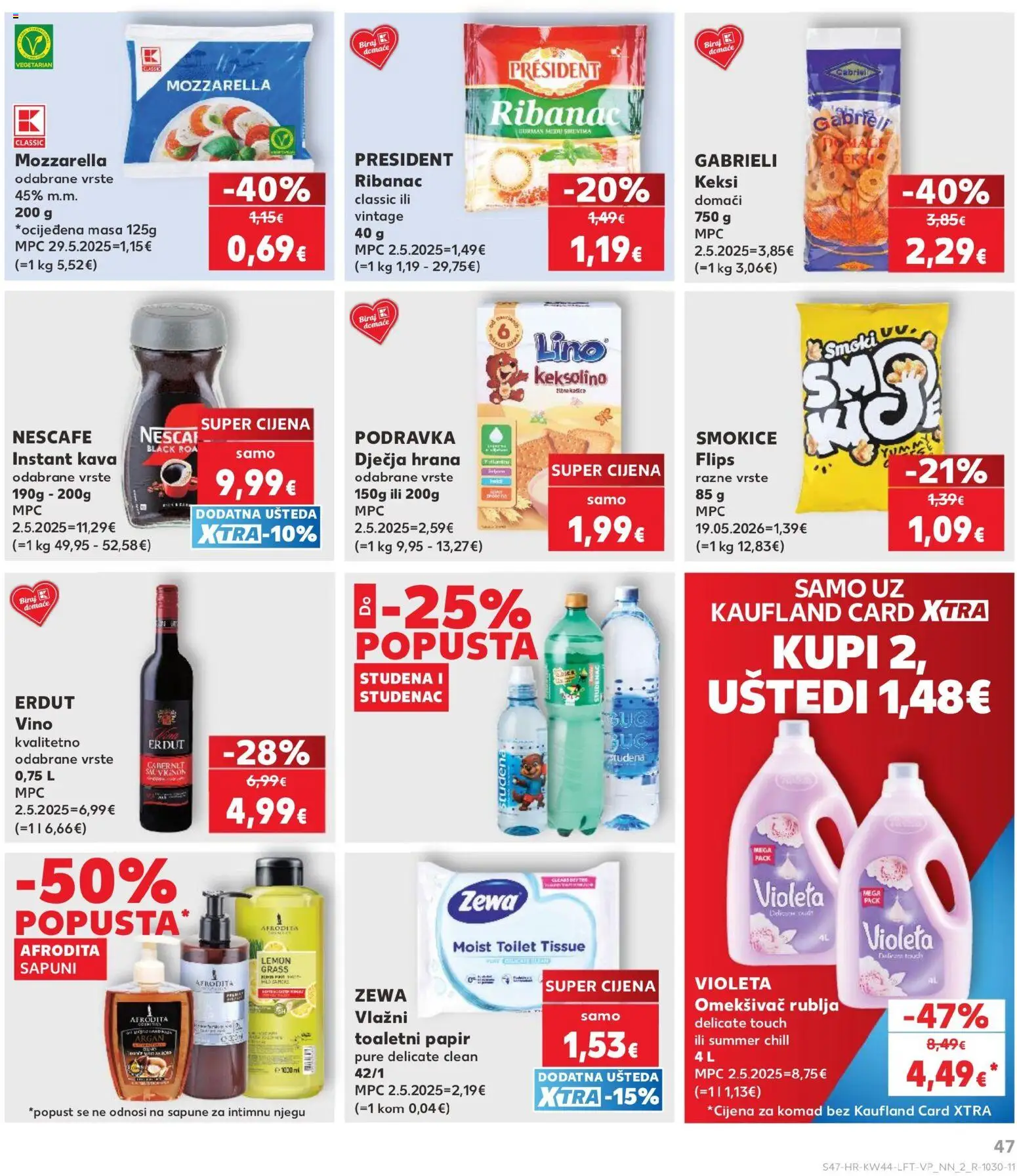 Kaufland katalog | vrijedi od 28.10.2026 | Stranica: 47 | Proizvodi: Flips, Instant kava, Mozzarella, Omekšivač