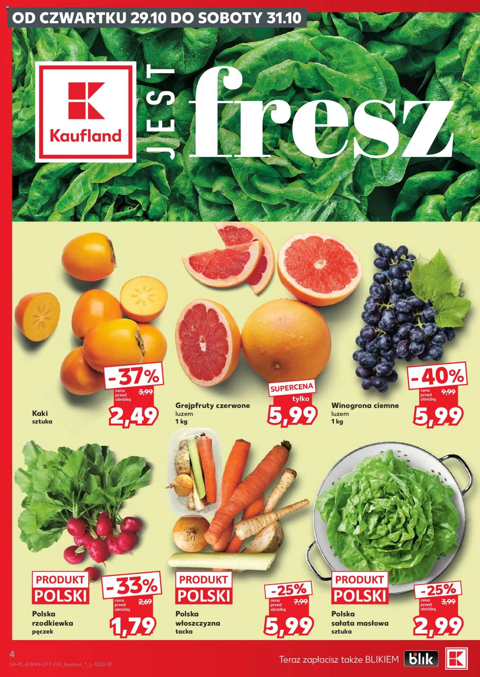 Kaufland gazetka od 29.10.2026 | Strona: 4 | Produkty: Kaki, Winogrona, Włoszczyzna, Sałata