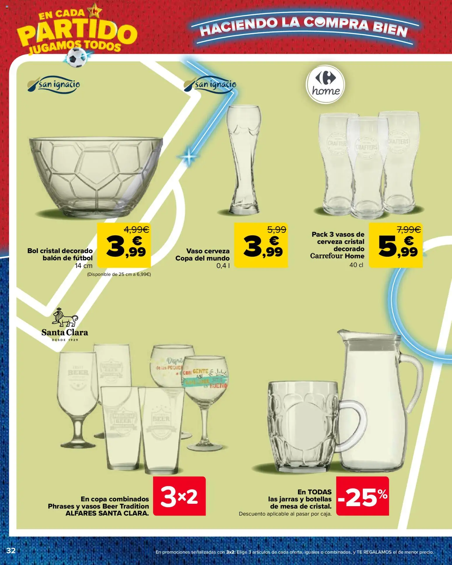 Carrefour La Fiesta del Futbol │ válido desde el 11.06.2026 | Página: 32 | Productos: Cerveza, Vasos, Té, Mesa