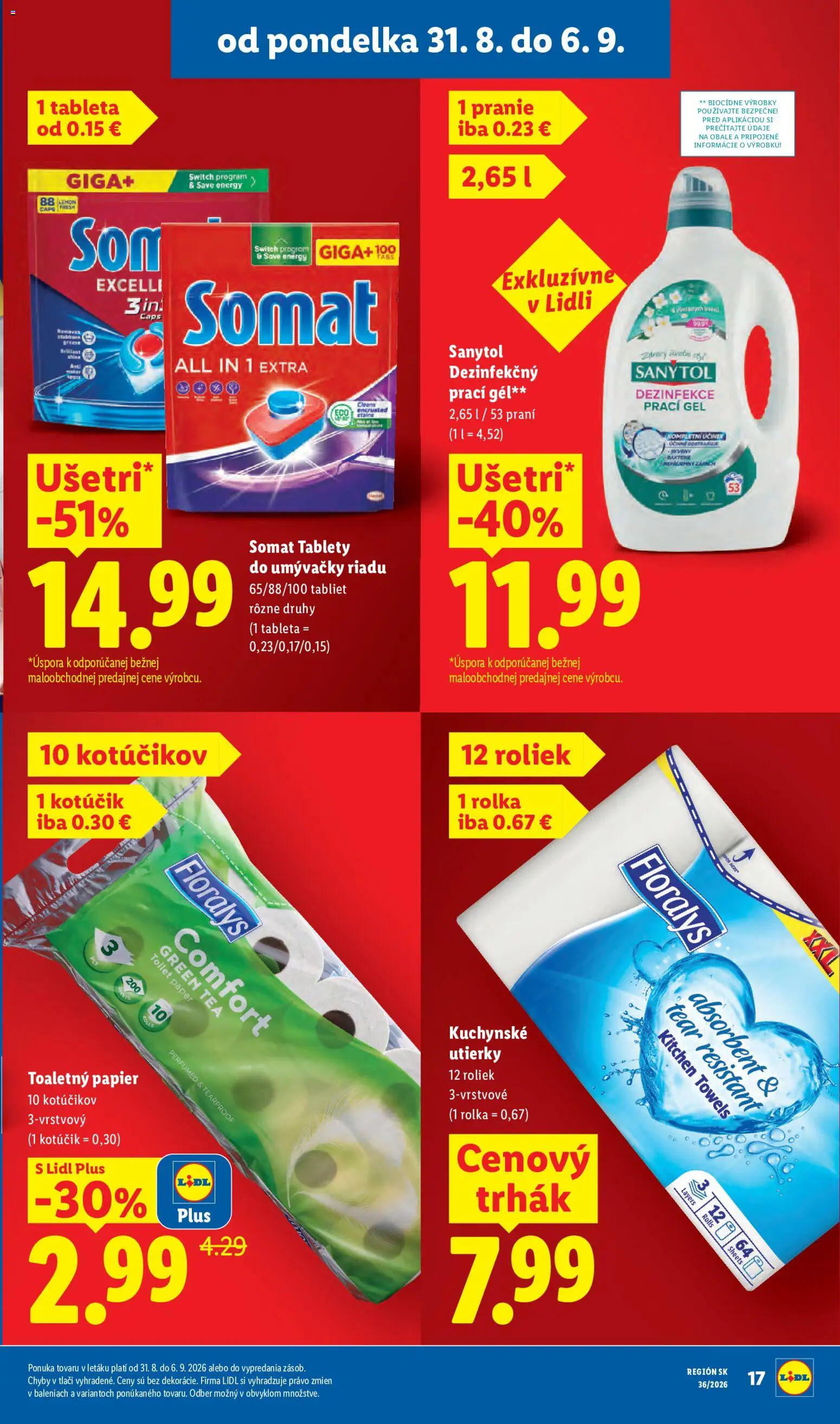 Nové Lidl akcie – leták je platný od 31.08.2026 | Strana: 25 | Produkty: Tablety do umývačky, Tablety do umývačky riadu, Kuchynské utierky, Utierky