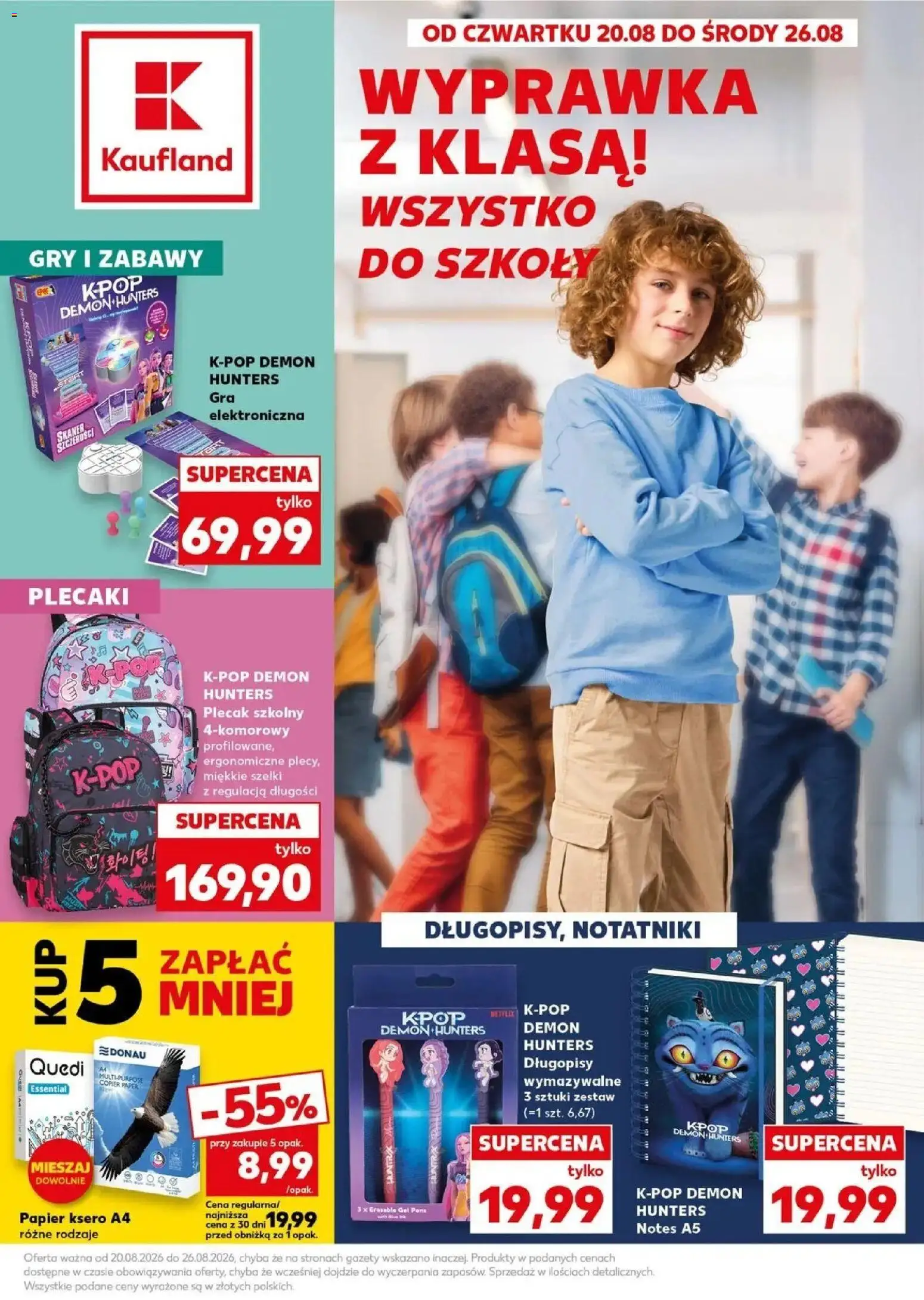 Kaufland gazetka - Wszystko do szkoły od 20.08.2026 - od jutra PDF | Strona: 1 | Produkty: Plecaki, Gra, Gazety, Papier ksero