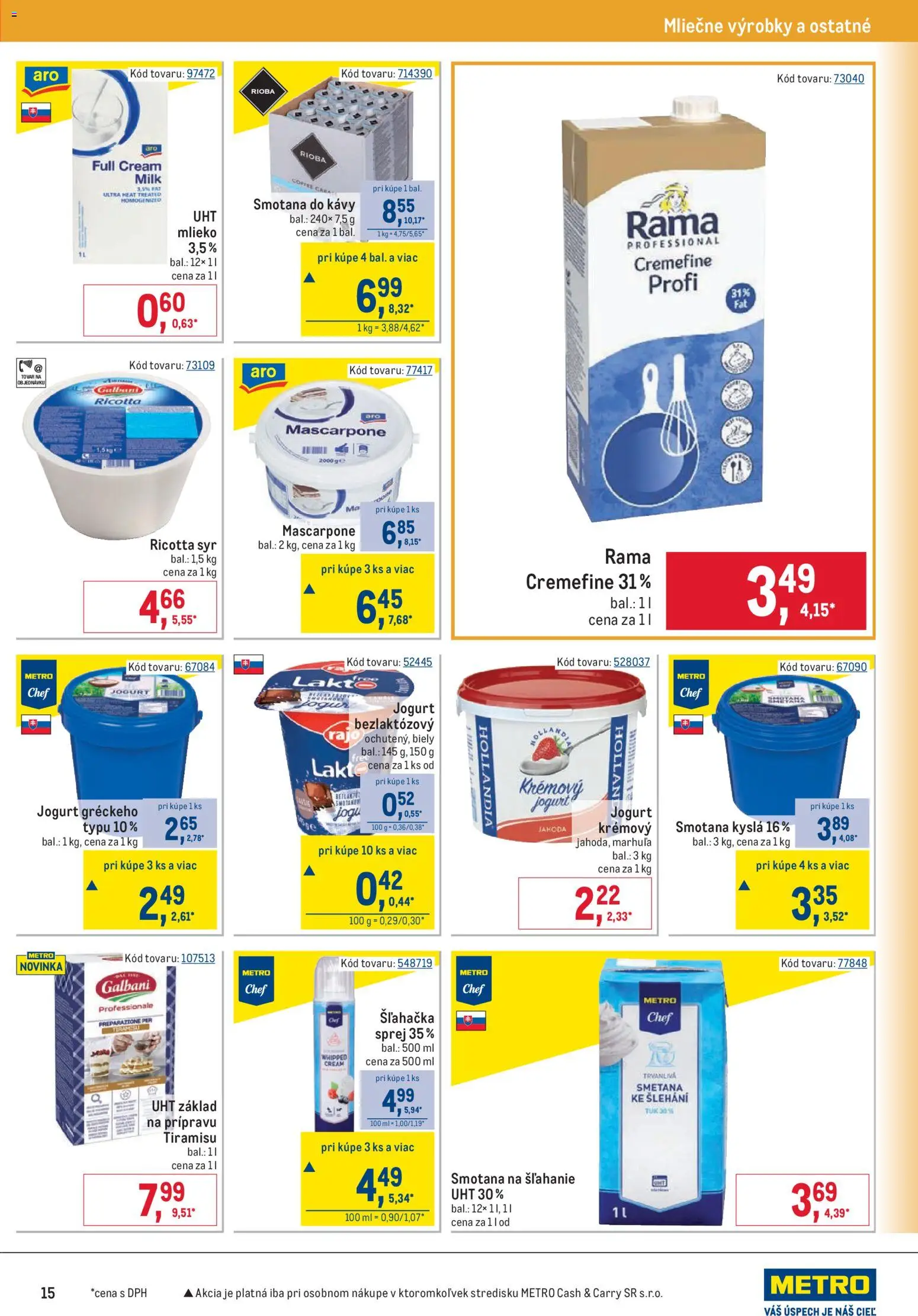 Nové Metro akcie – leták je platný od 17.06.2026 | Strana: 15 | Produkty: Mlieko, Syr, Rama, Mascarpone