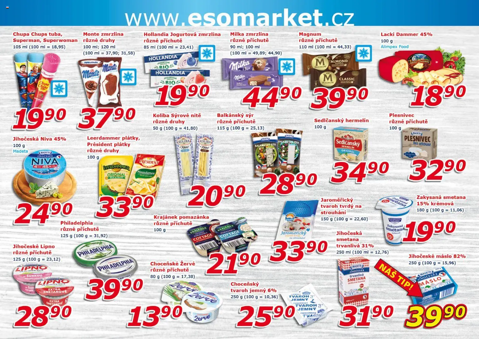 Eso market leták od 02.09.2026 | Strana: 4 | Produkty: Máslo, Tvaroh, Zmrzlina, Milka zmrzlina