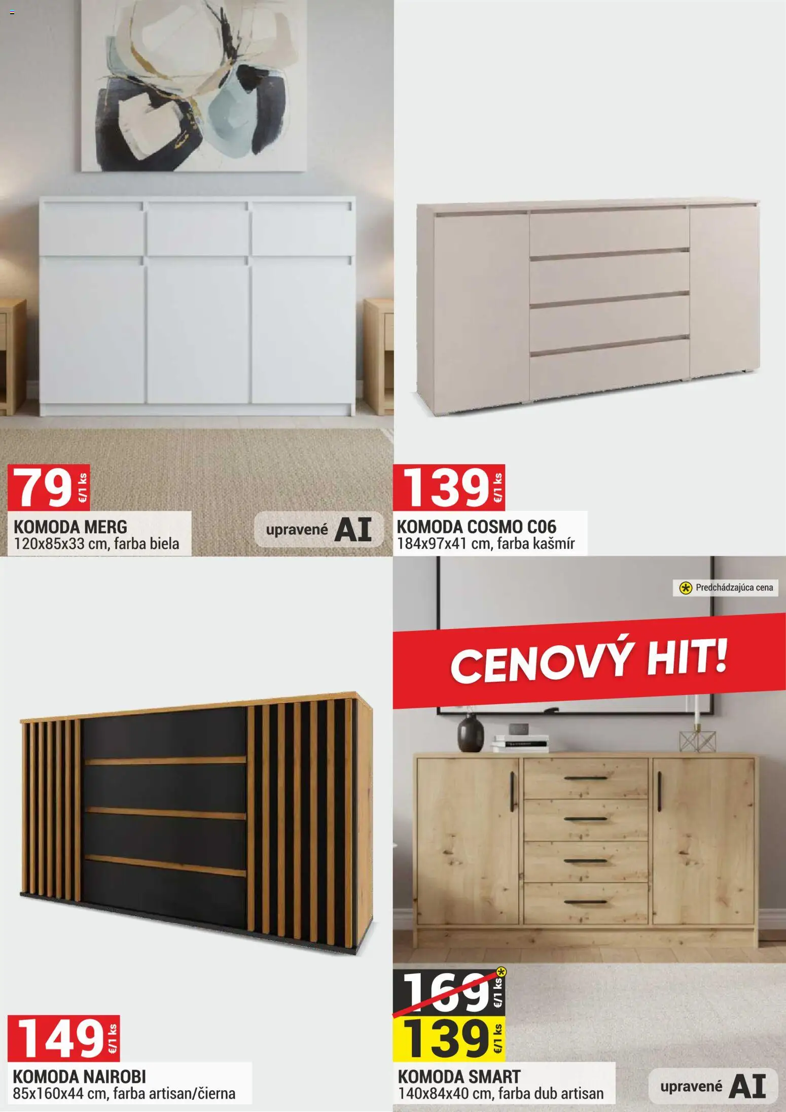 Nové Merkury Market akcie – leták je platný od 01.09.2026 | Strana: 7 | Produkty: Komoda
