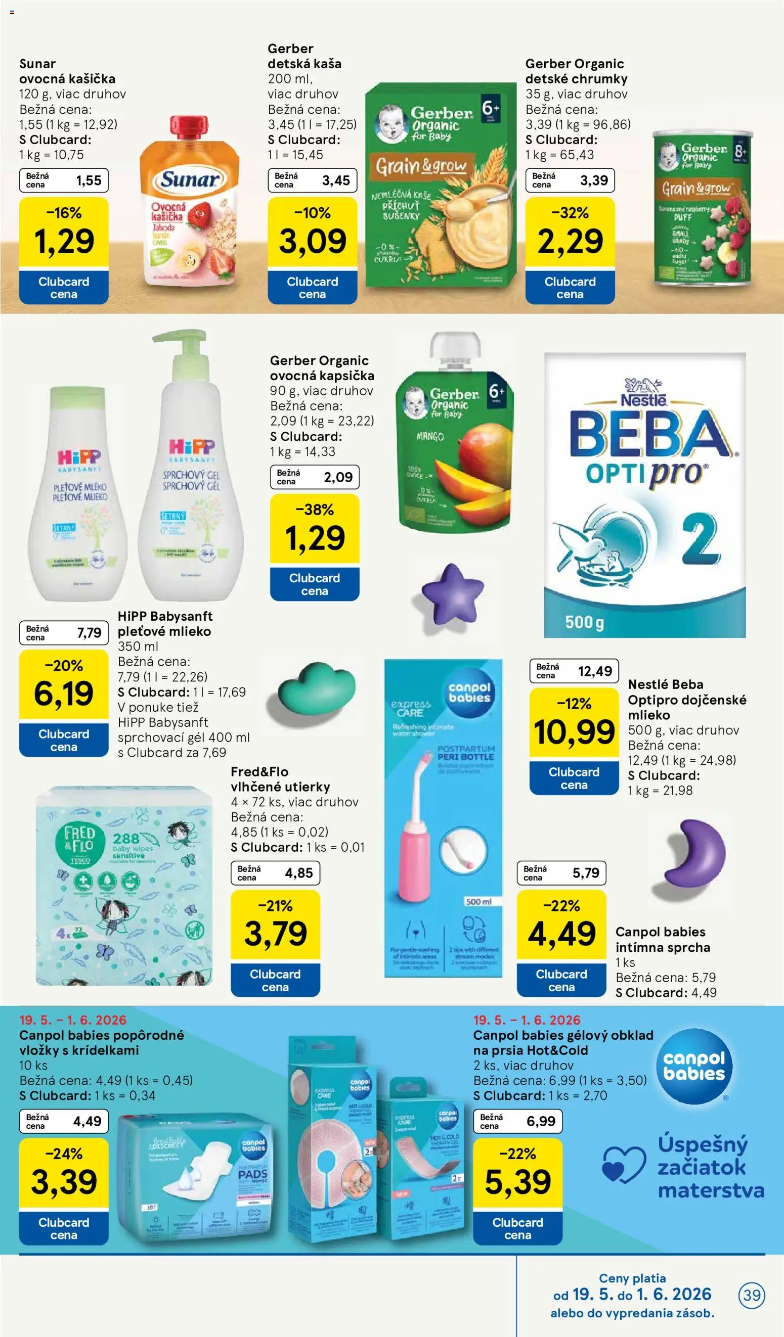 Nové Tesco akcie – leták je platný od 20.05.2026 | Strana: 39 | Produkty: Obklad, Mlieko, Sprcha, Beba