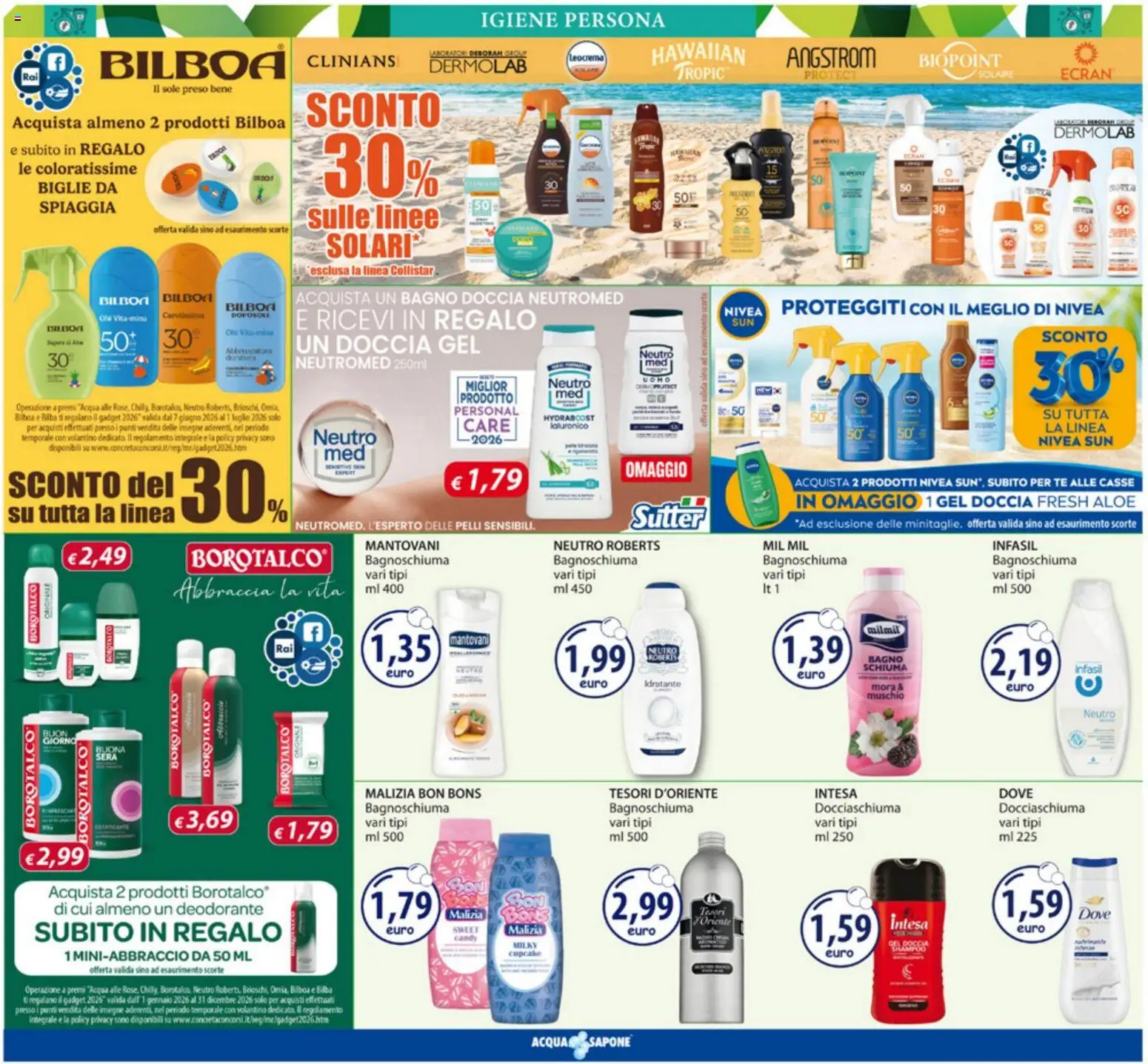 Volantino Acqua e Sapone del 01.06.2026 | Pagina: 5 | Prodotti: Bagnoschiuma, Tè, Acqua, Bagno