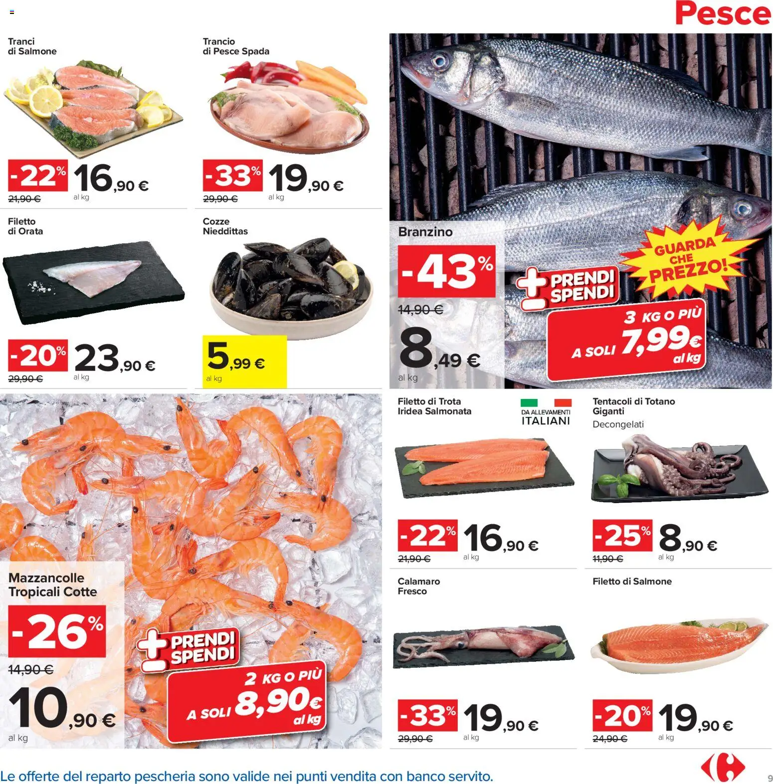Volantino Carrefour del 15/09/2026 | Pagina: 9 | Prodotti: Pesce, Mazzancolle, Trota, Filetto