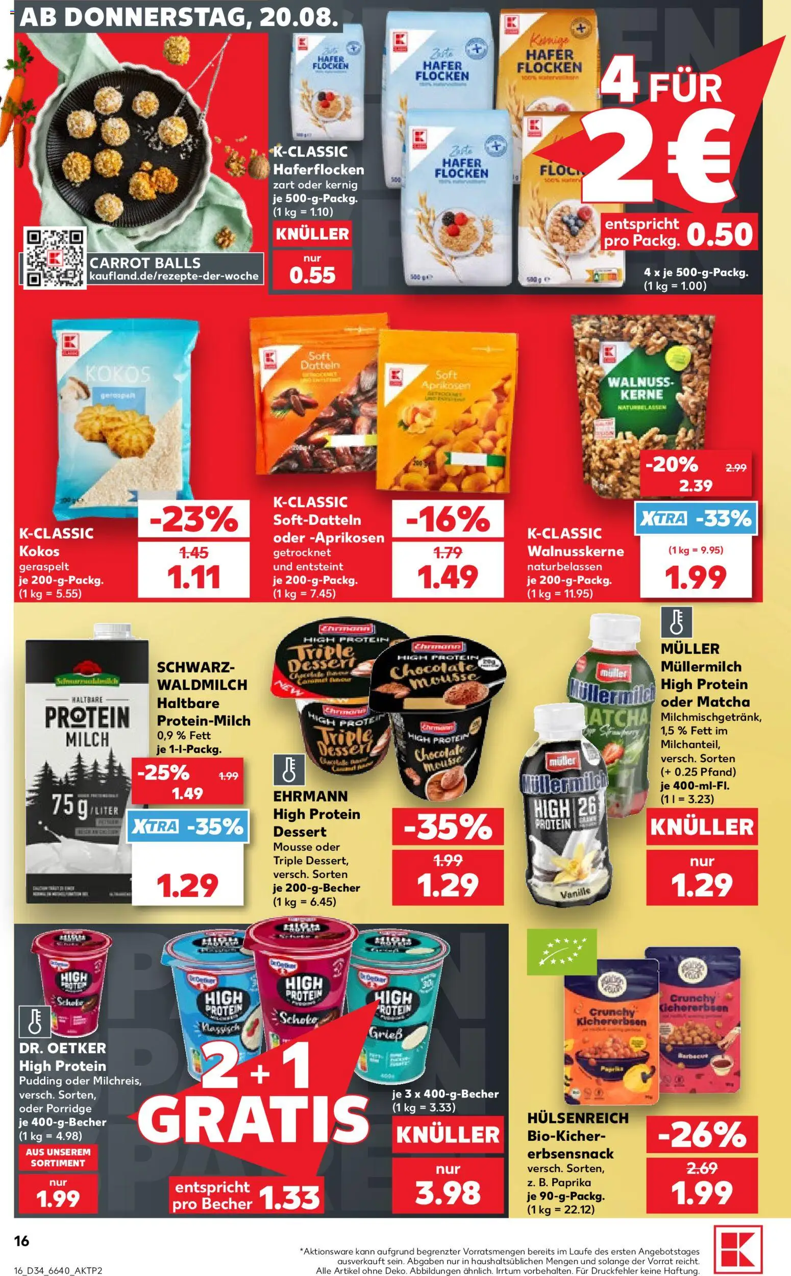 Kaufland Německo leták od 20.08.2026 | Strana: 16 | Produkty: Paprika, Kokos, Protein, Müllermilch