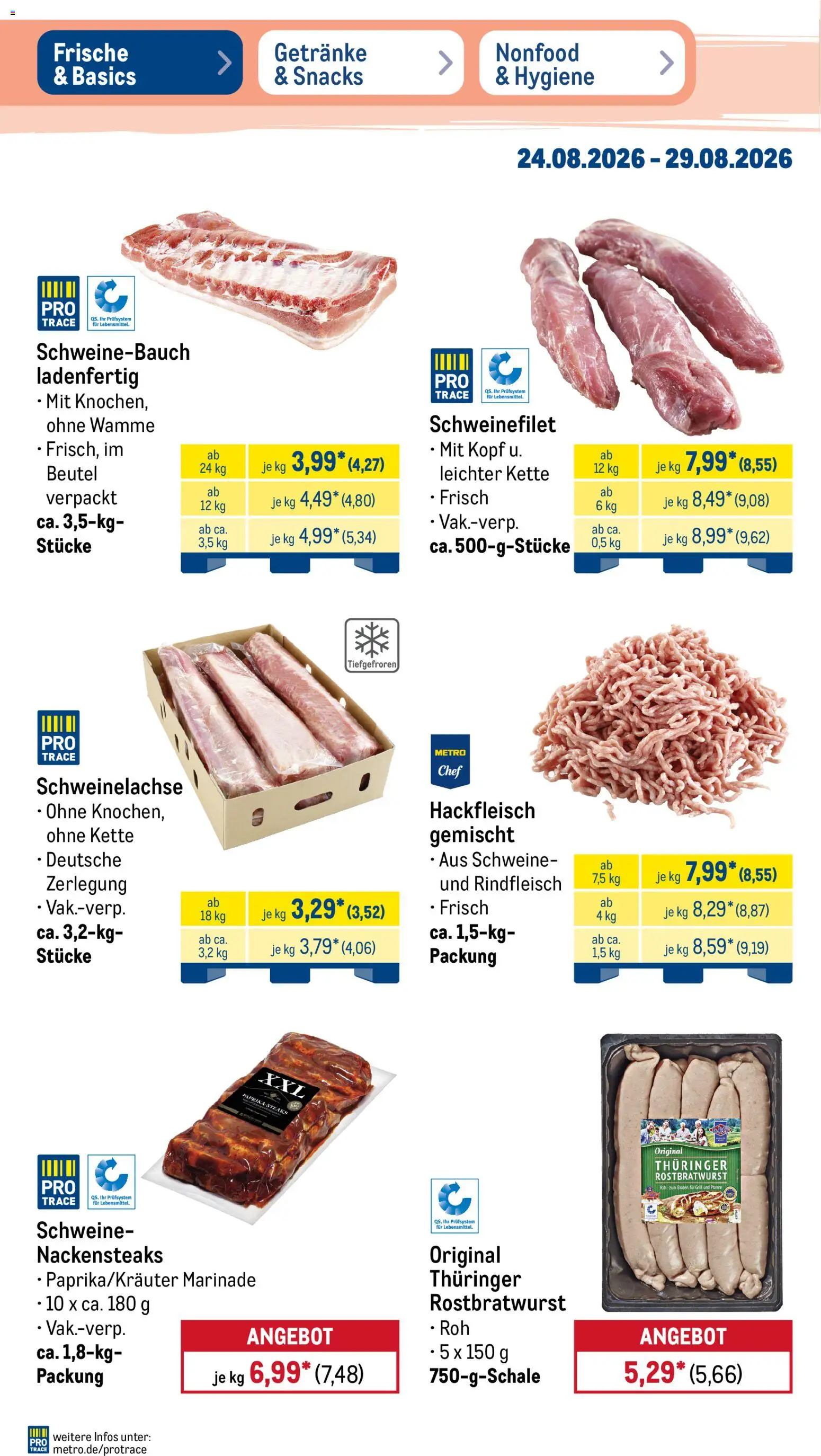 Metro Prospekt – gültig ab 24.08.2026 | Seite: 4 | Produkte: Nackensteaks, Schweinefilet, Rindfleisch, Hackfleisch