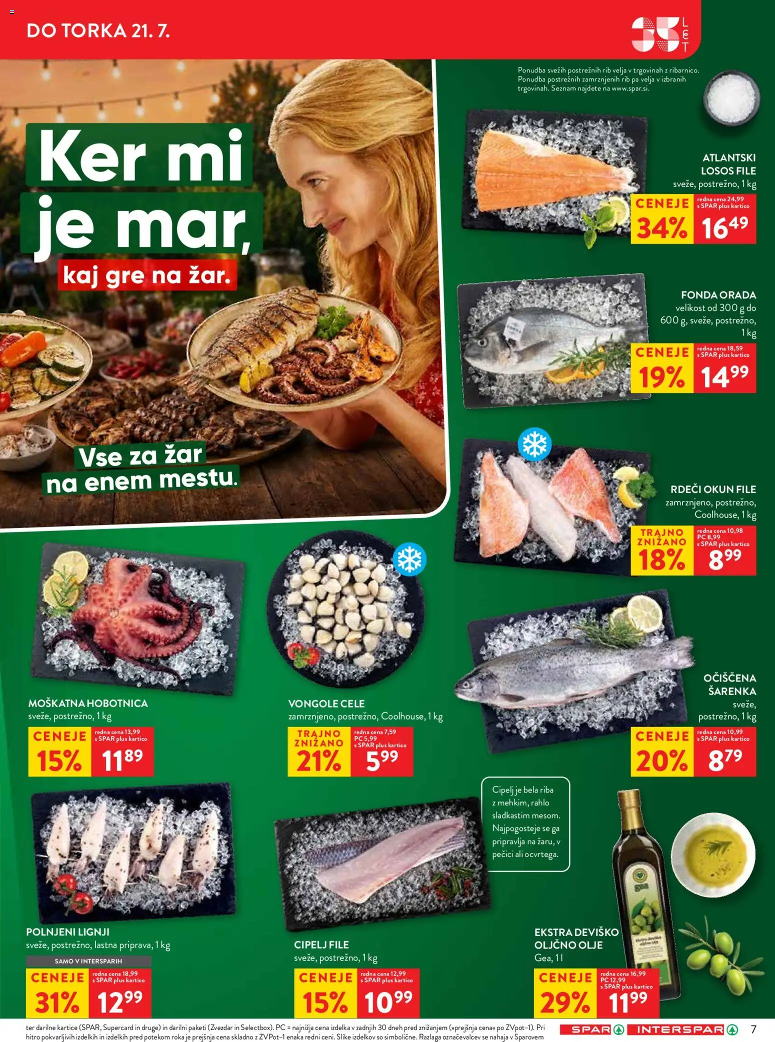 Novi Spar katalog ponudbe – veljaven od 16.07.2026 | Stran: 9 | Izdelki: Lignji, Hobotnica, Losos, Olje