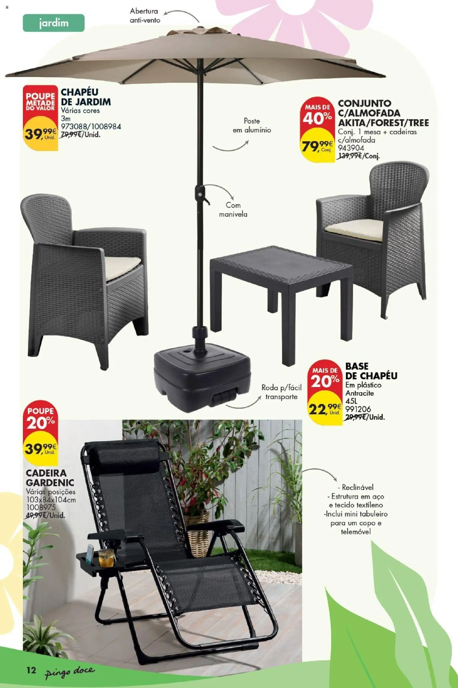 Pingo Doce Bazar Verão │ válido de 09.06.2026 | Página: 12 | Produtos: Chapéu, Telemóvel, Base, Cadeira