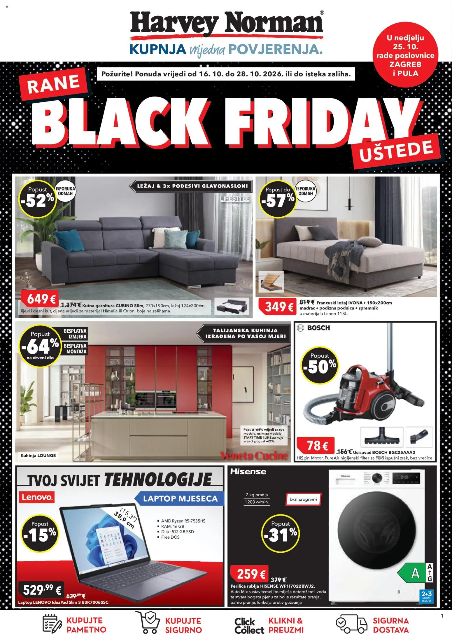 Harvey Norman katalog | vrijedi od 16.10.2026 | Stranica: 1 | Proizvodi: Usisavač, Perilica rublja, Deterdžent, Kutna garnitura