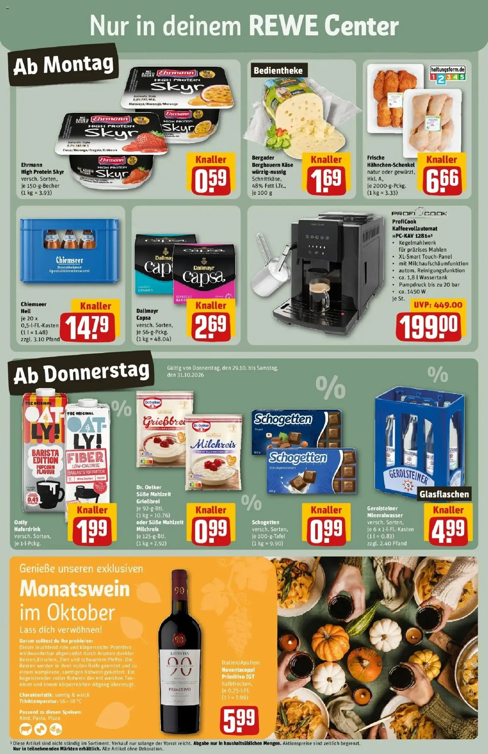 REWE Prospekt ab 26.10.2026 zum Blättern » Angebote | Seite: 3 | Produkte: Hahnchenschenkel, Zucker, Oatly, Popcorn