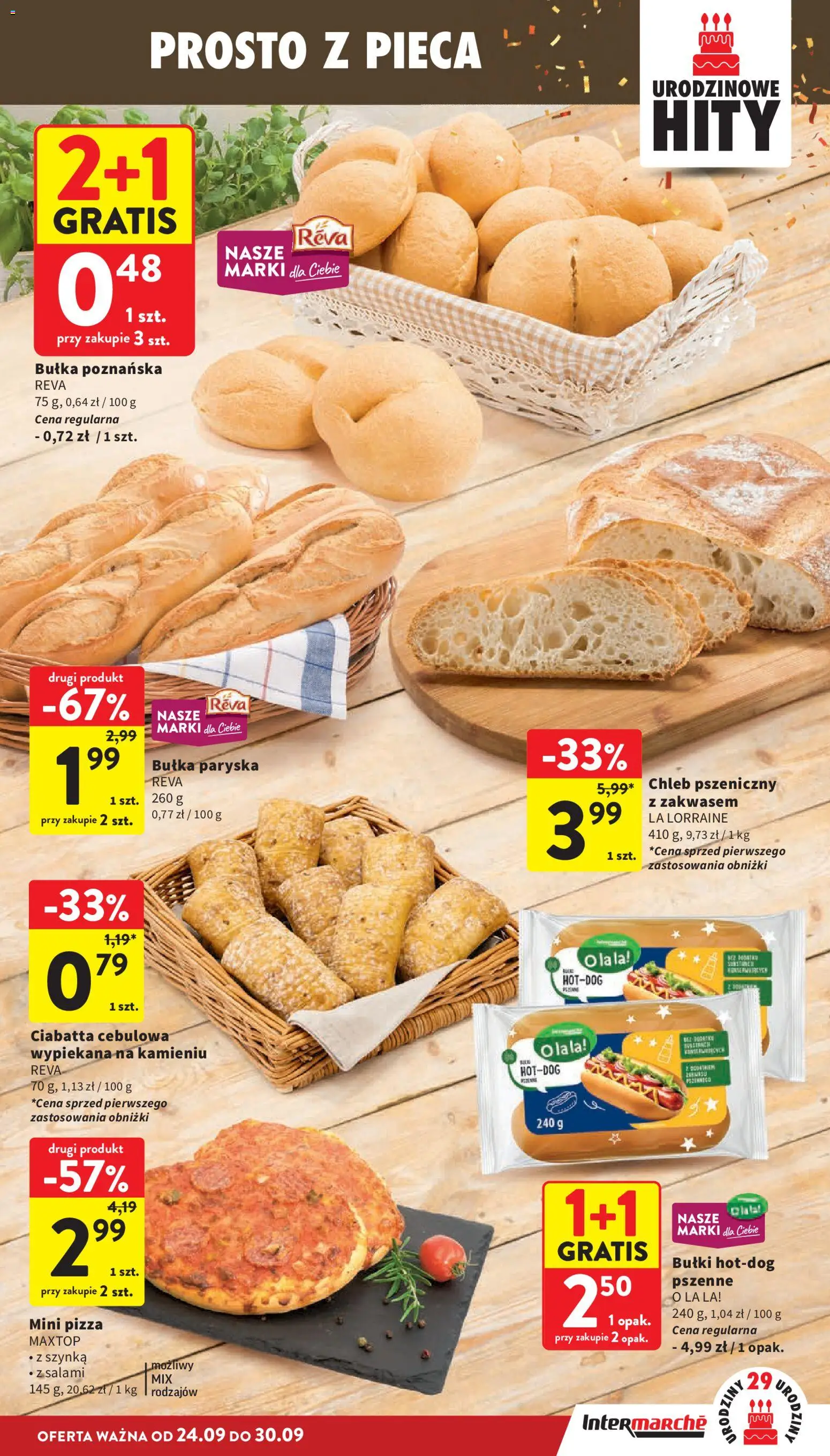 Intermarche gazetka od 24.09.2026 | Strona: 19 | Produkty: Bułki, Mini pizza, Bułka, Bułka poznańska