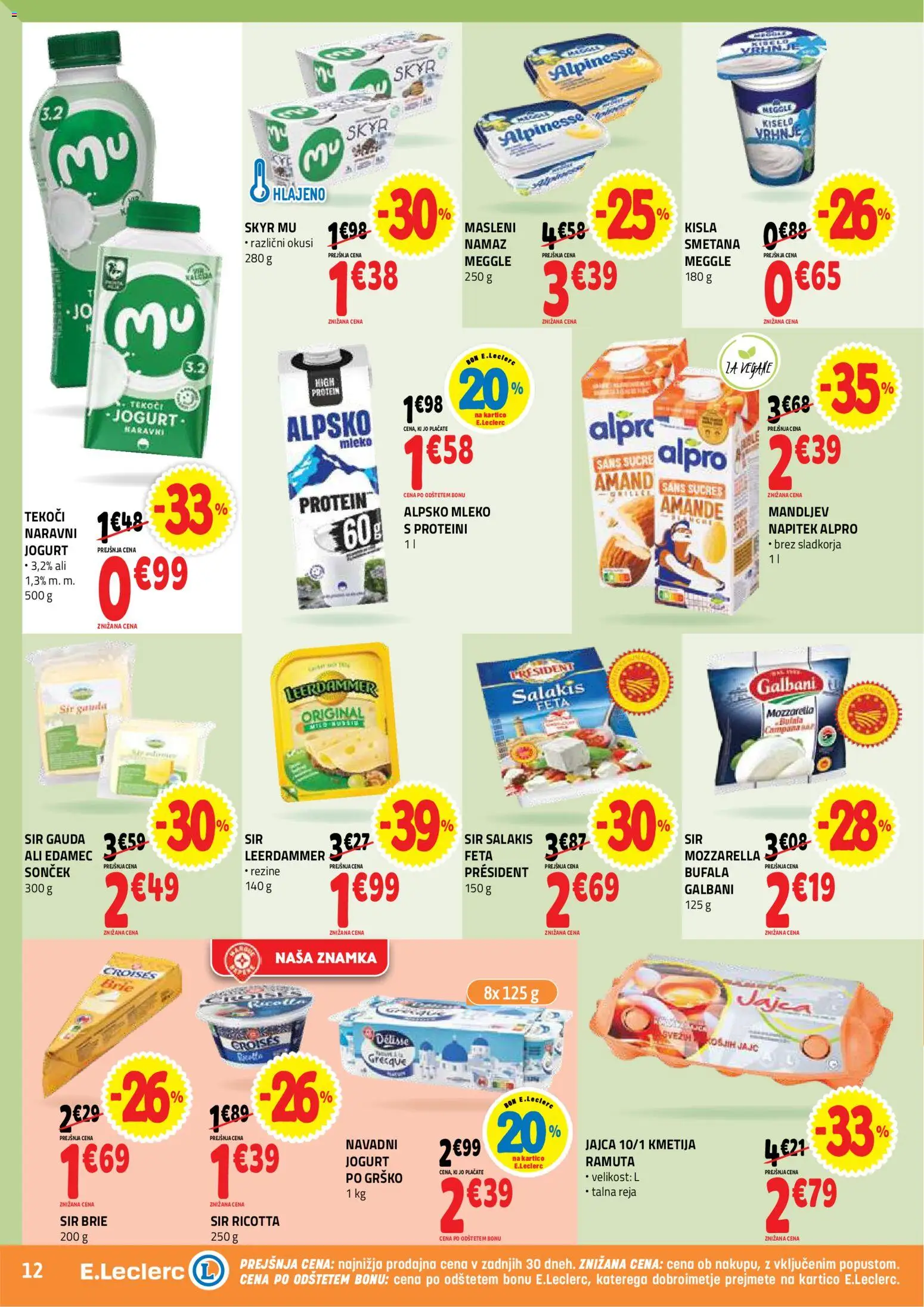 Novi E.leclerc katalog ponudbe – veljaven od 22.07.2026 | Stran: 12 | Izdelki: Gauda, Namaz, Skyr, Smetana