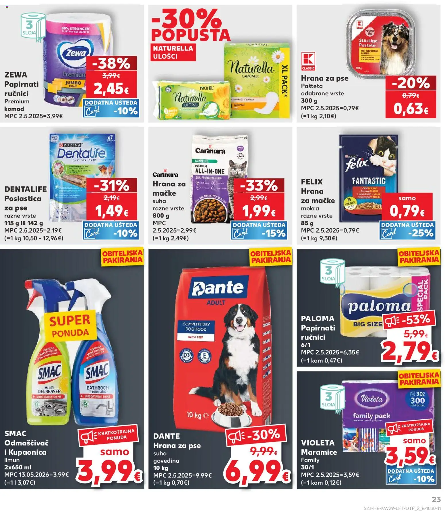 Kaufland katalog | vrijedi od 15.07.2026 | Stranica: 23 | Proizvodi: Hrana za pse, Govedina, Zewa, Violeta