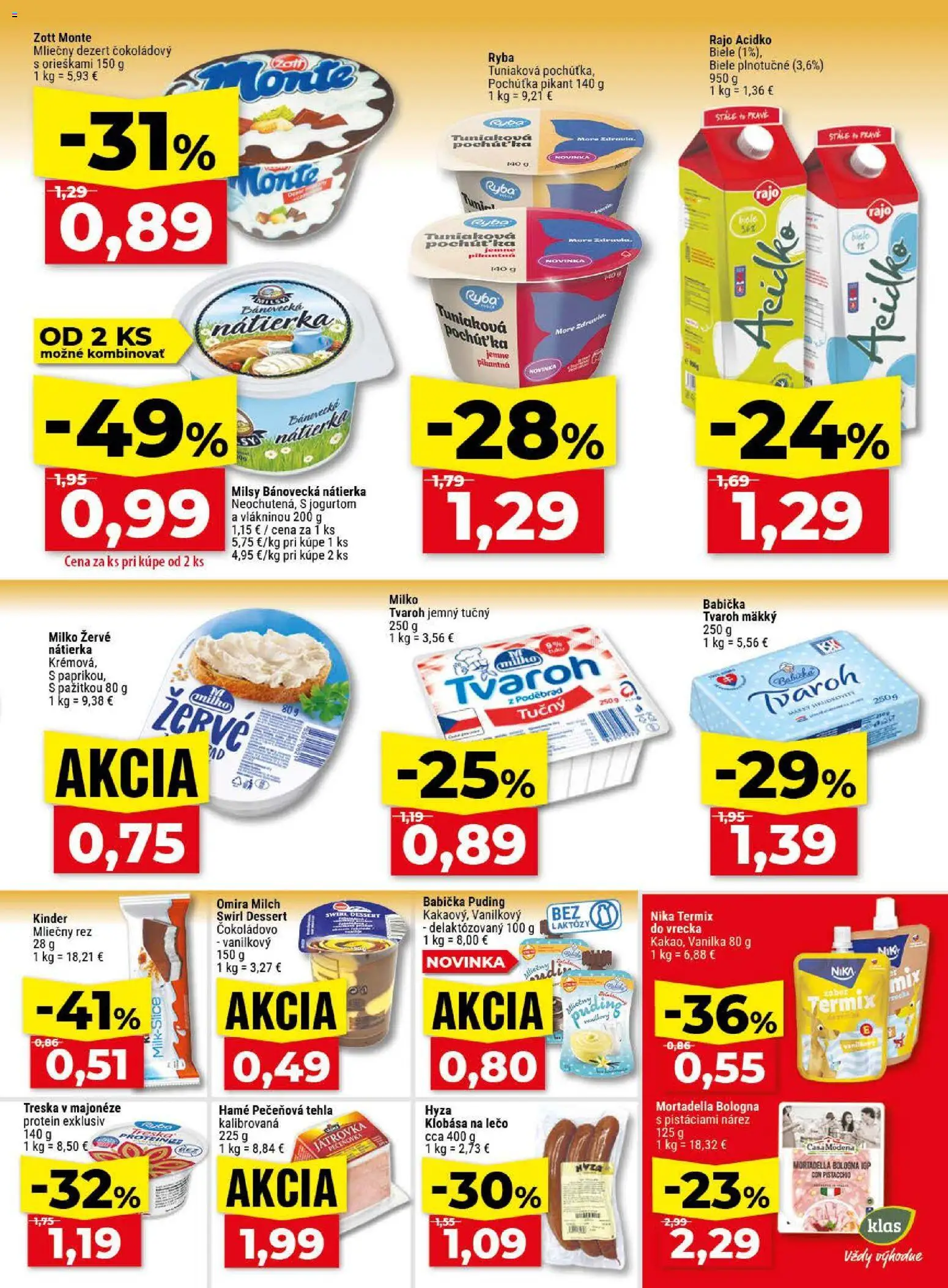 Nové Klas akcie – leták je platný od 04.05.2026 | Strana: 11 | Produkty: Protein, Kinder, Tvaroh, Treska