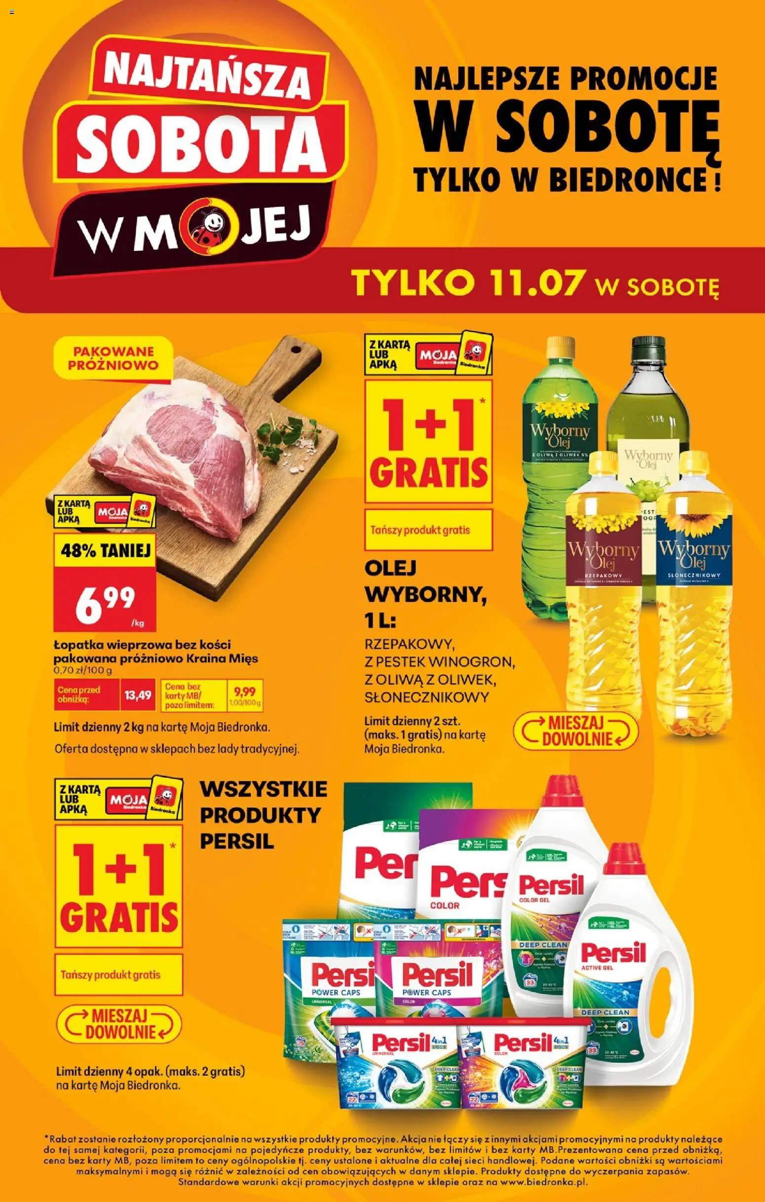 Biedronka gazetka - Najtańsza sobota od 11.07.2026 | Strona: 2 | Produkty: Karta, Łopatka wieprzowa, Olej, Detergent