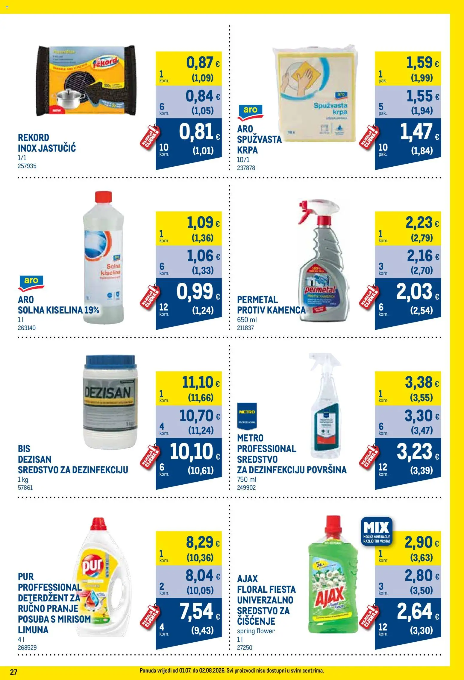 Metro katalog | vrijedi od 01.07.2026 | Stranica: 27 | Proizvodi: Solna kiselina, Krpa, Deterdžent, Ajax