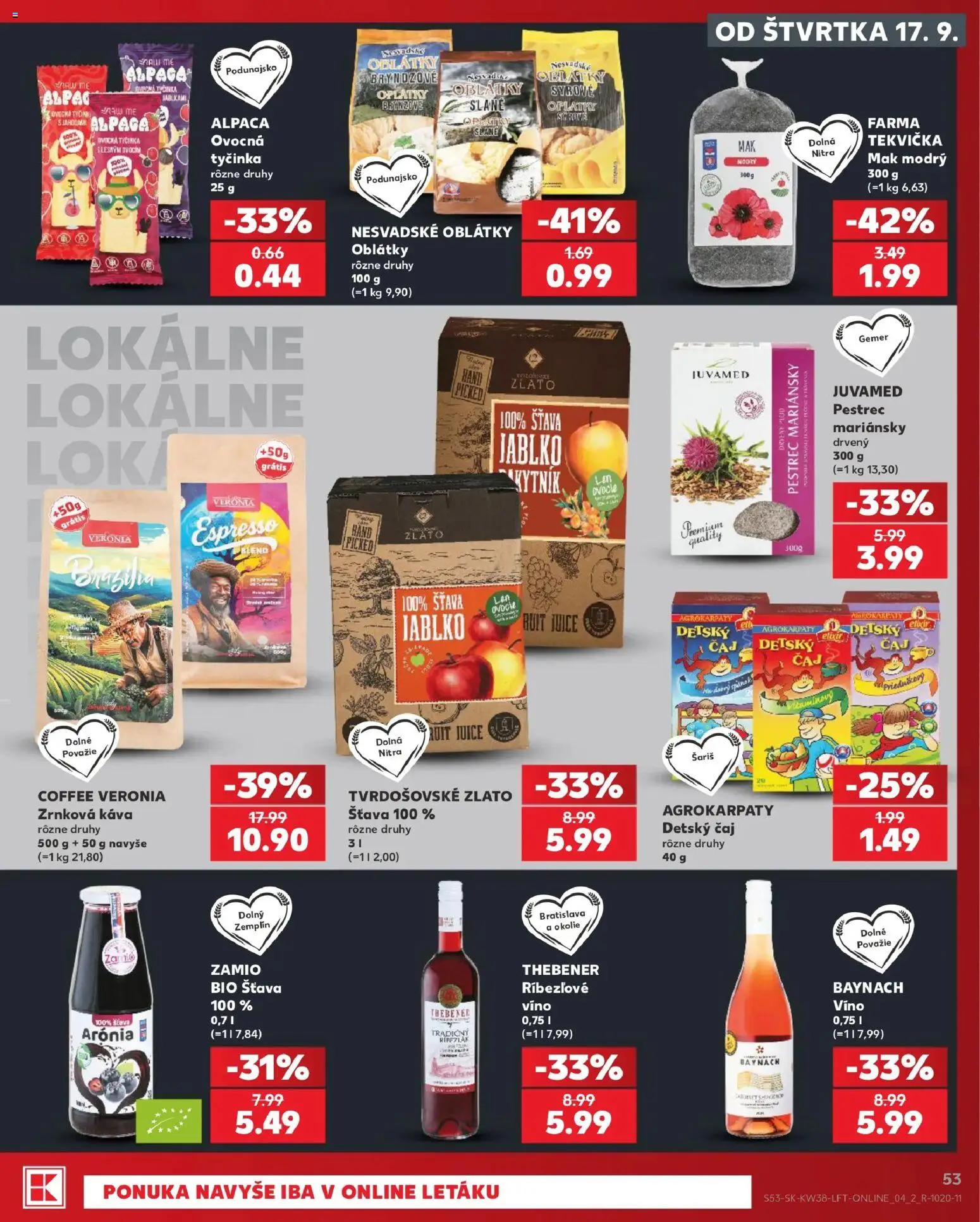 Nové Kaufland akcie – leták je platný od 17.09.2026 | Strana: 53 | Produkty: Víno, Šariš, Oblátky, Mak