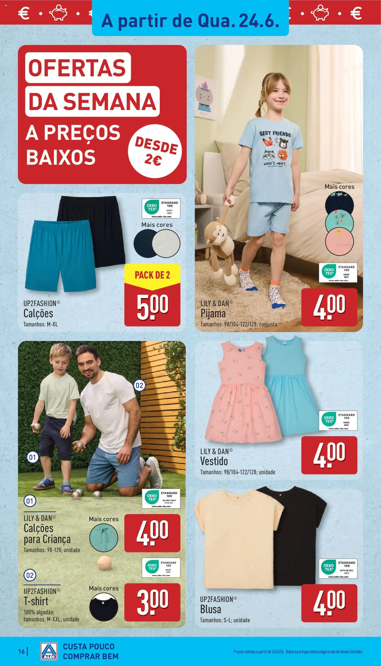 Aldi folheto │ válido de 22.06.2026 | Página: 16 | Produtos: Vestido, Calções, Blusa