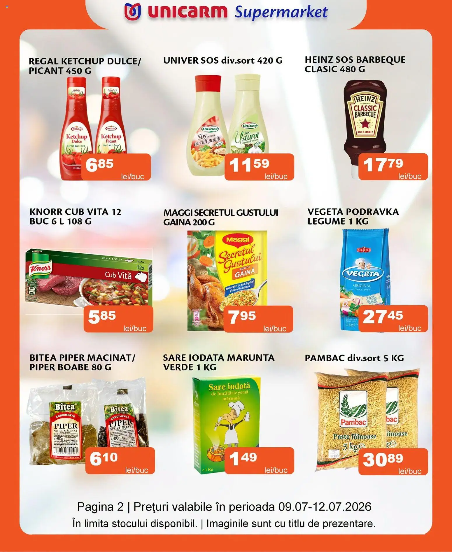 Noul catalog Unicarm – valabil de la 09.07.2026 | Pagină: 2 | Produse: Paste, Condimente, Legume, Sos