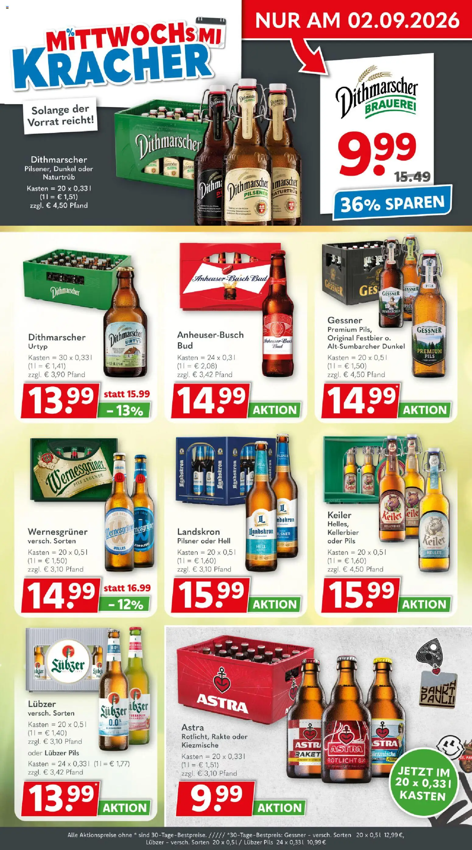 Getränkeland Prospekt – gültig ab 31.08.2026 | Seite: 2 | Produkte: Pils, Wernesgruner, Astra, Lubzer
