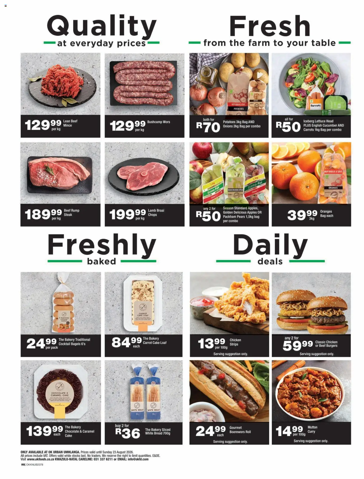 New OK Foods catalogue – valid from 12/08/2026 | Page: 2 | Products: Pears, Steak, Boerewors, Potatoes