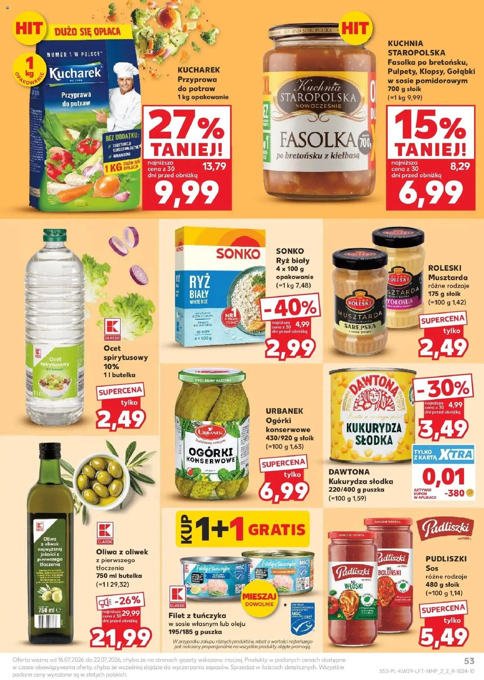 Kaufland gazetka od 16.07.2026 | Strona: 53 | Produkty: Ocet, Ryż biały, Kukurydza słodka, Musztarda