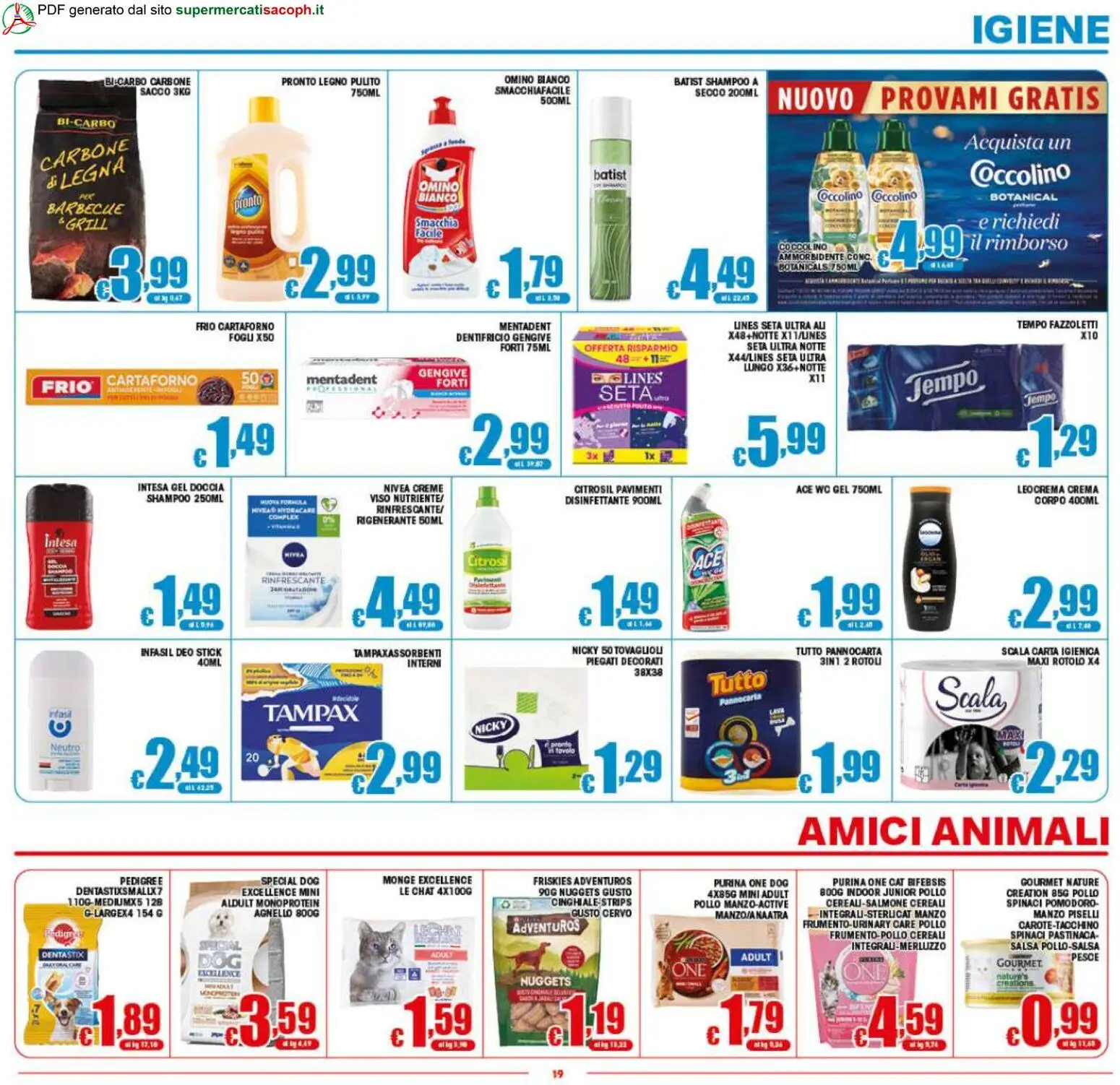 Volantino Sacoph del 29.04.2026 | Pagina: 19 | Prodotti: Shampoo, Carta igienica, Pollo, WC