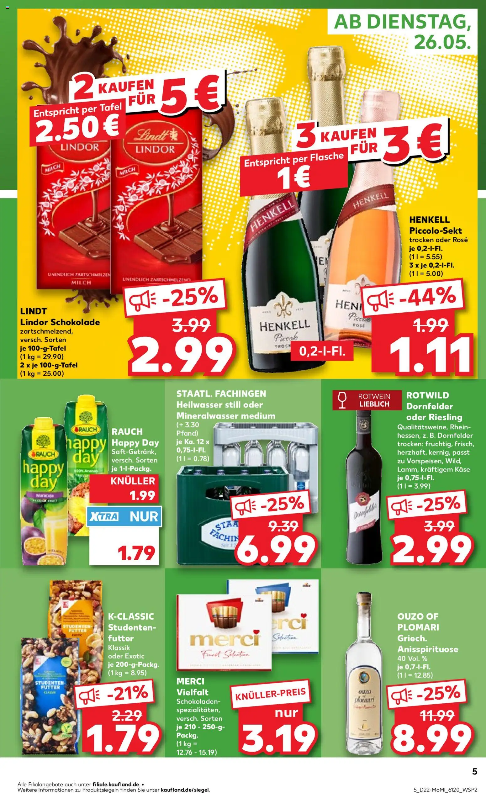 Kaufland Prospekt Bremen – gültig ab 26.05.2026 | Seite: 5 | Produkte: Ouzo, Käse, Rotwein, Lindt