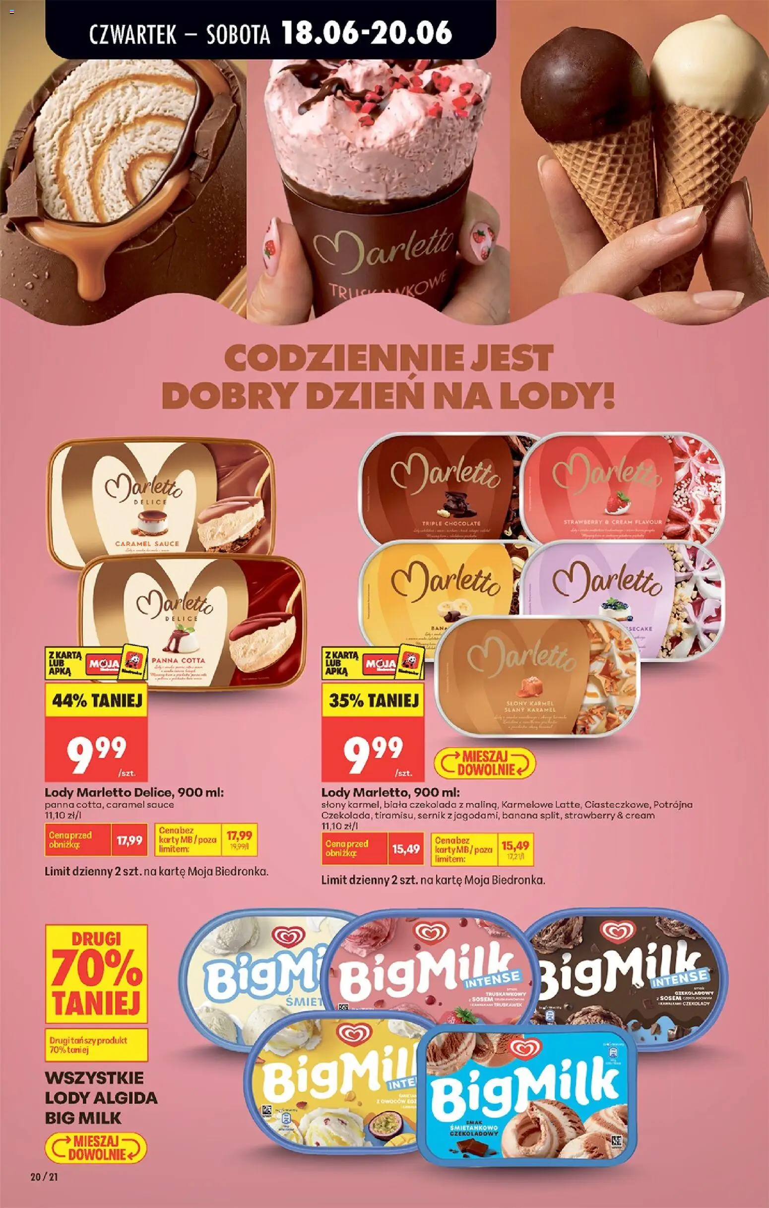 Biedronka gazetka od czwartku od 18.06.2026 | Strona: 22 | Produkty: Czekolady, Big Milk, Czekolada, Lody