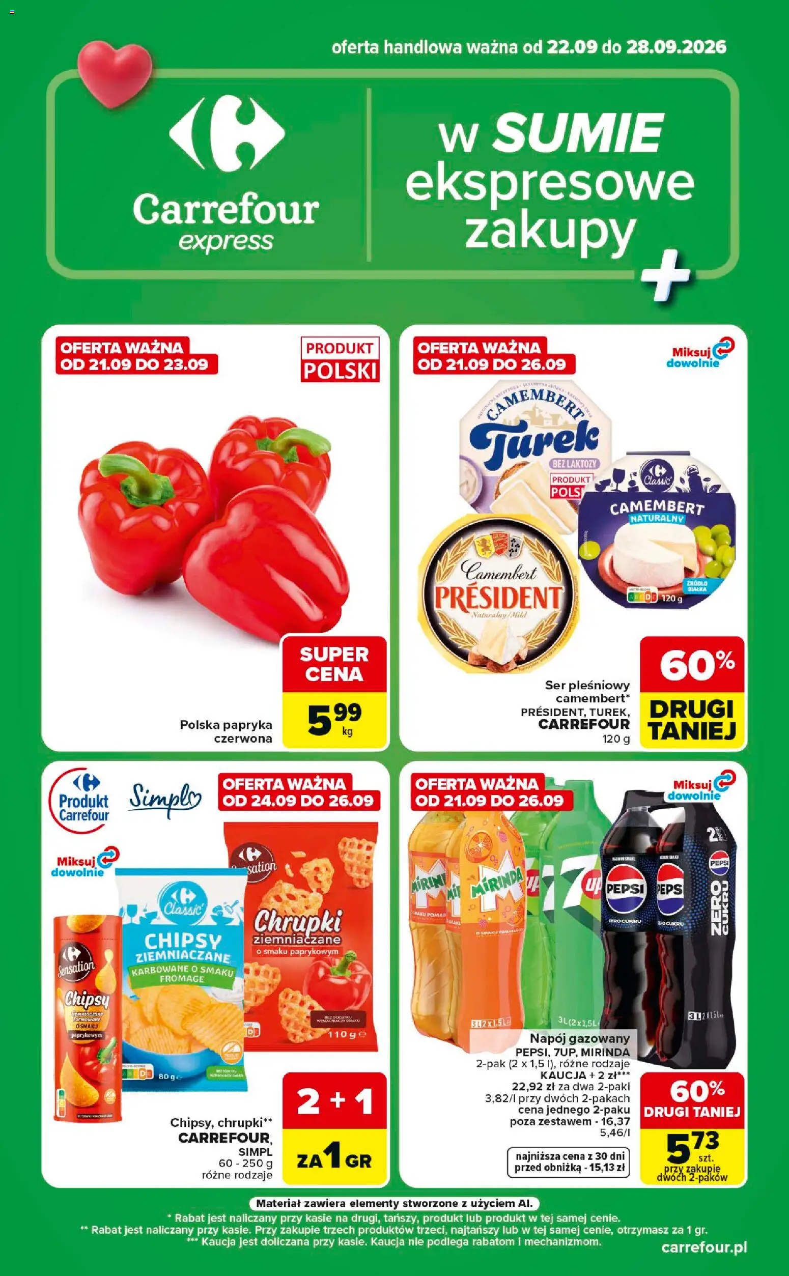 Carrefour gazetka - Express od 22.09.2026 | Strona: 1 | Produkty: Chipsy, Chrupki, Papryka, Chipsy ziemniaczane