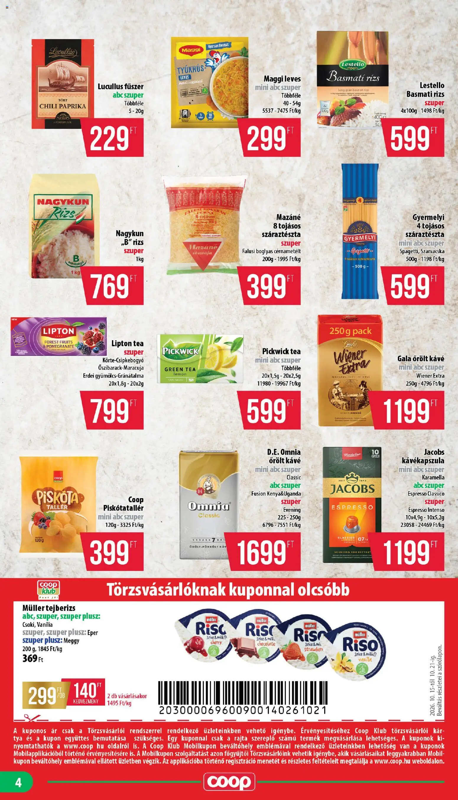 COOP akciós ujság - amely érvényes a következő dátumtól: 2026.10.15. | Oldal: 4 | Termékek: Paprika, Maggi, Tészta, Őrölt kávé