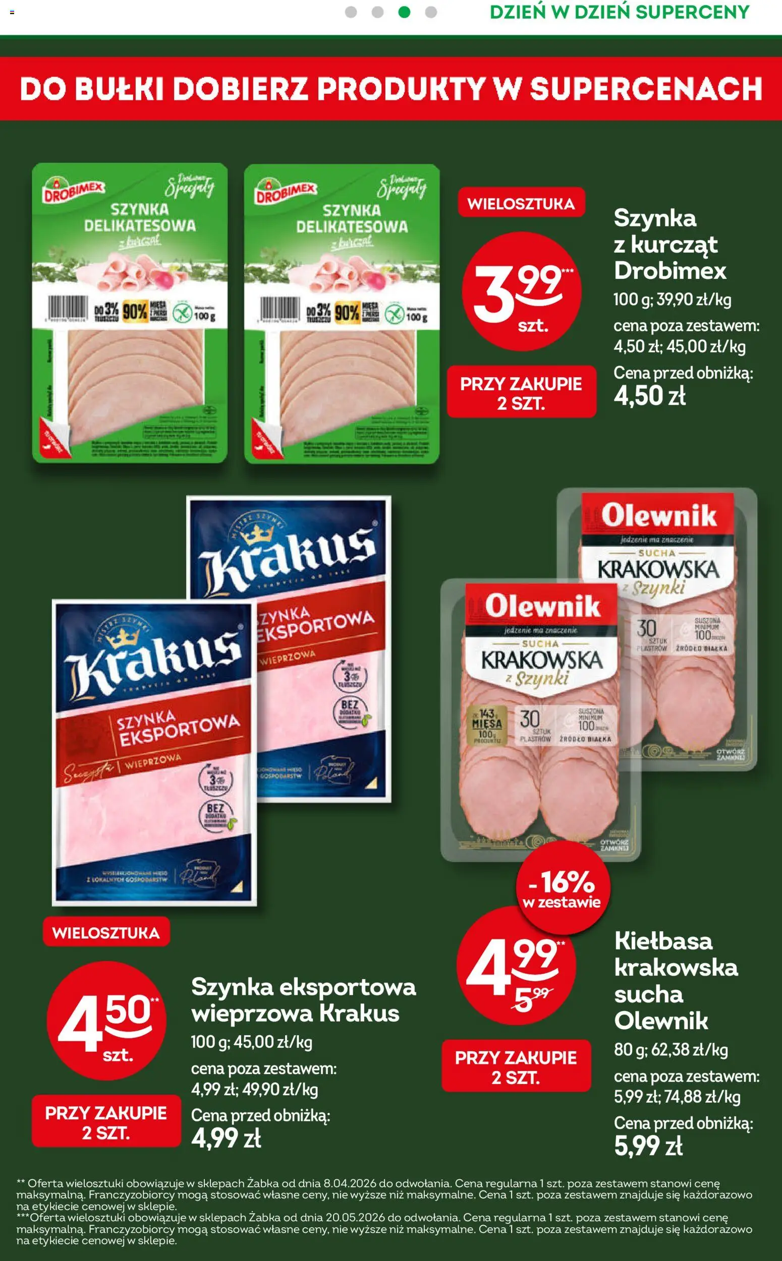 Żabka gazetka - Codzienne produkty od 01.07.2026 | Strona: 4 | Produkty: Kiełbasa, Szynka