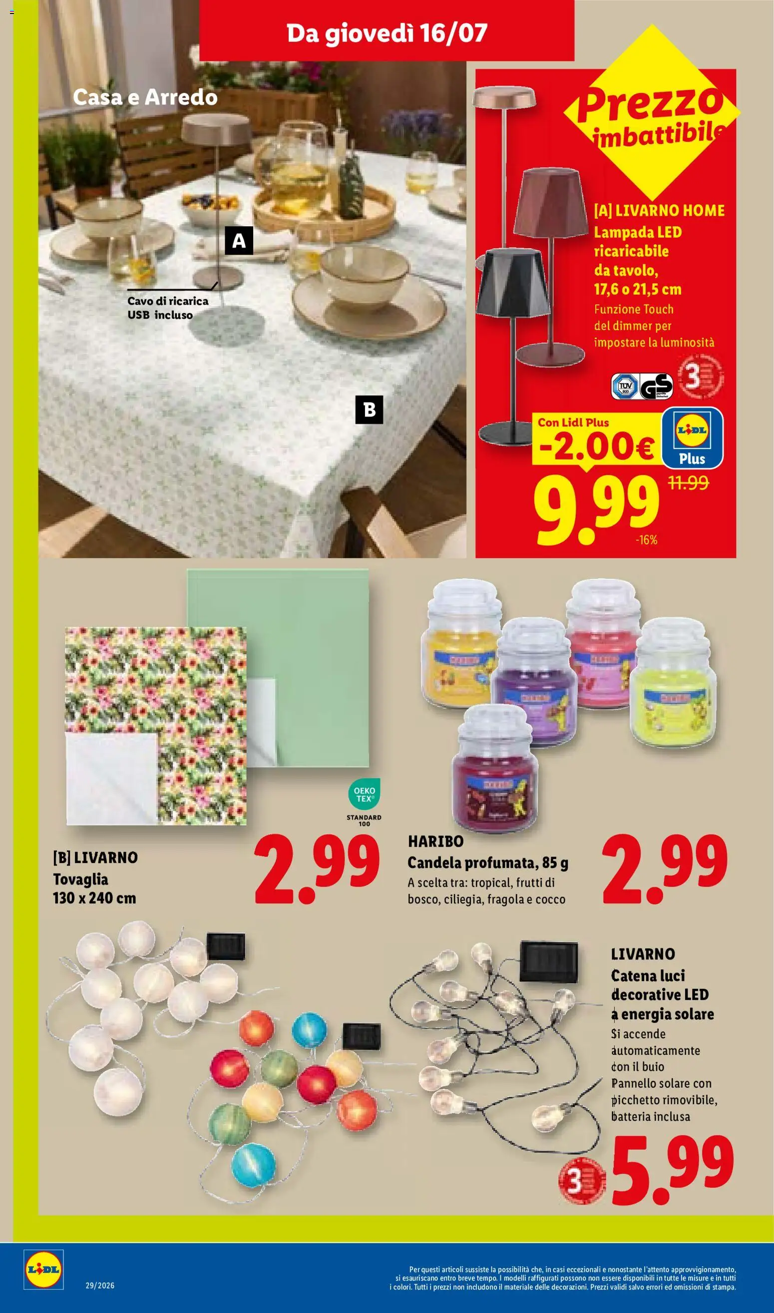 Volantino Lidl del 16/07/2026 | Pagina: 38 | Prodotti: Cocco, USB, Candela, Lampada