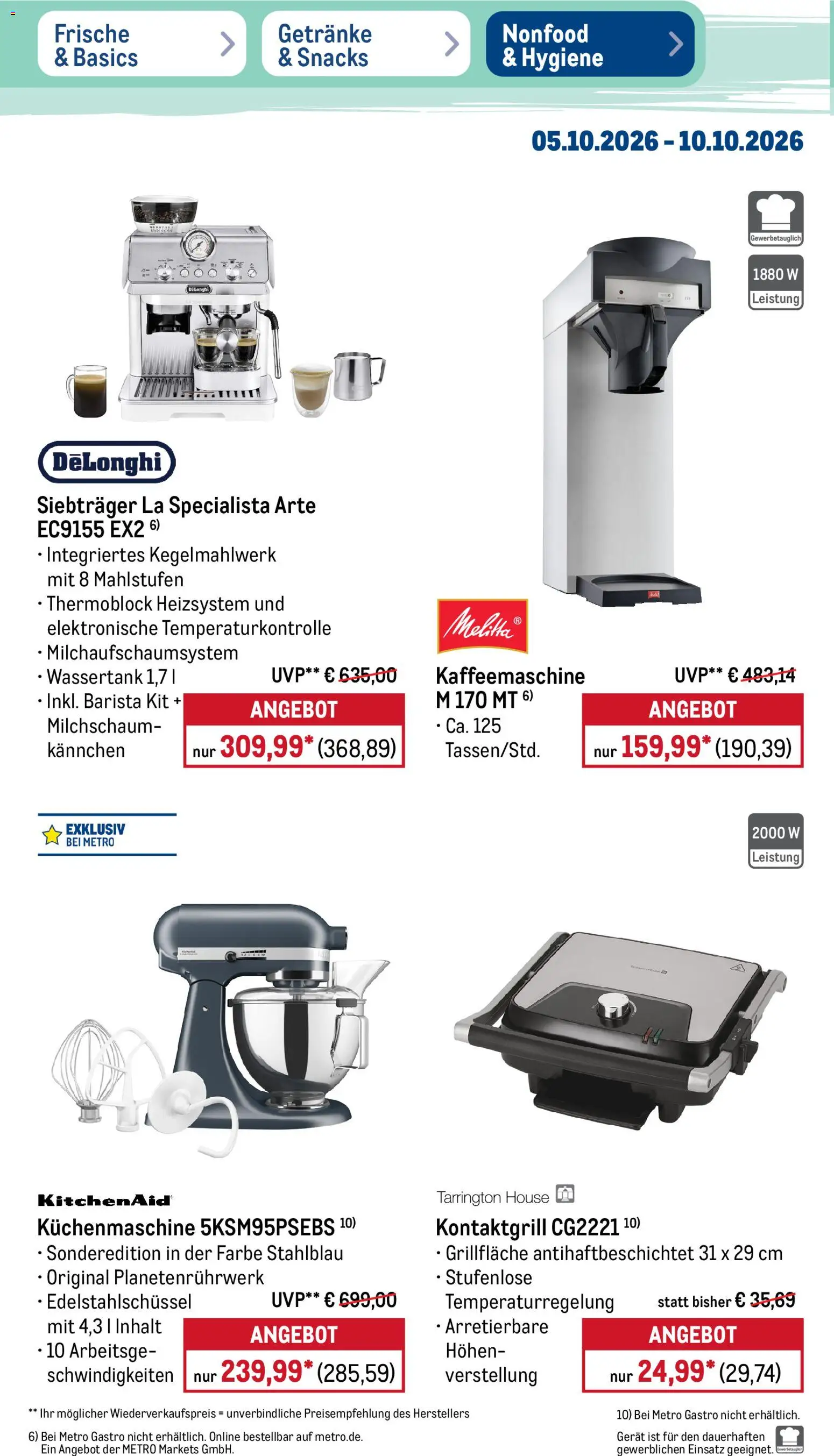 Metro NonFood-Angebote – gültig ab 05.10.2026 | Seite: 10 | Produkte: Kaffeemaschine