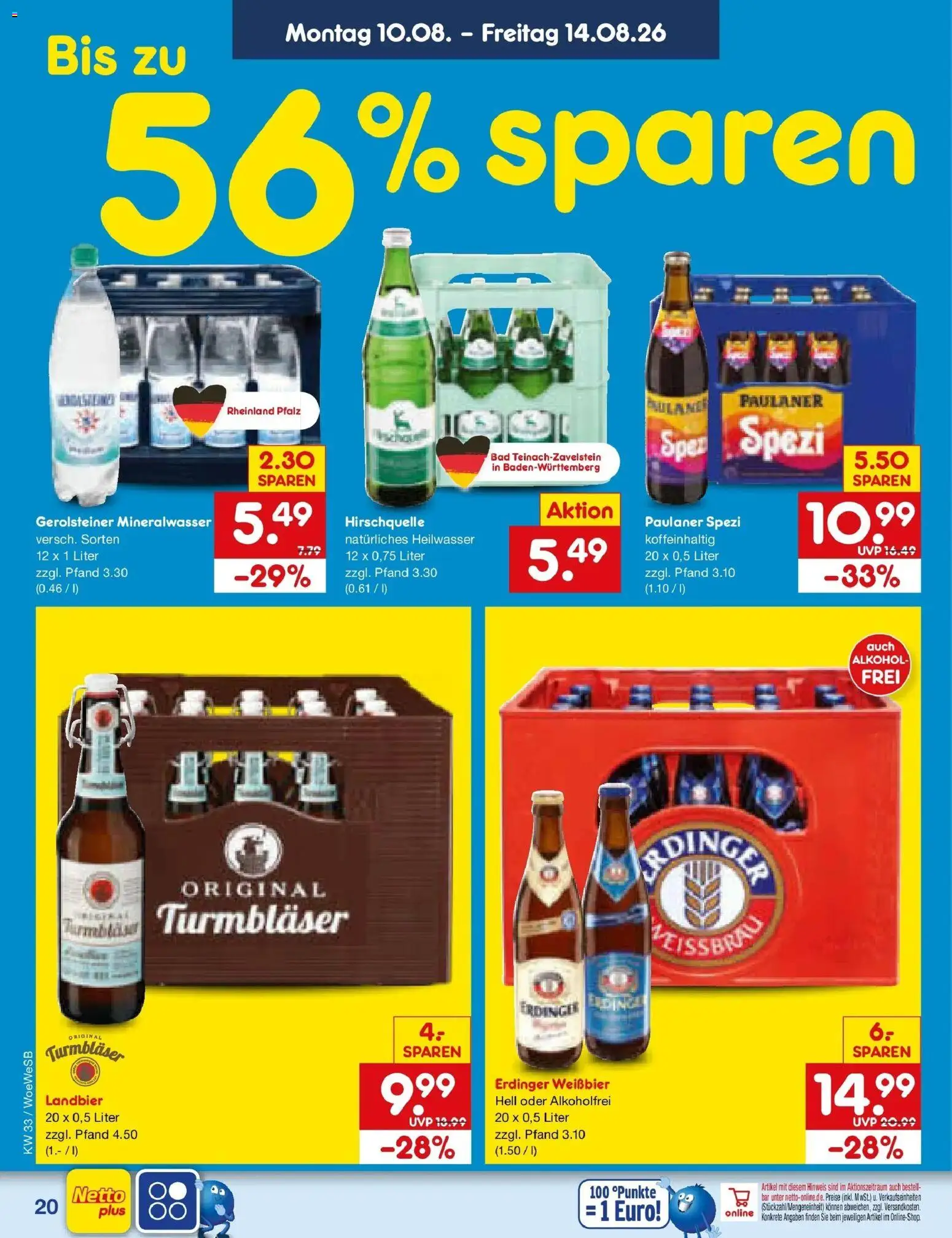 Netto Marken-Discount Prospekt Katzweiler (ab 10.08.2026) » Angebote | Seite: 28 | Produkte: Erdinger, Bad, Paulaner, Gerolsteiner