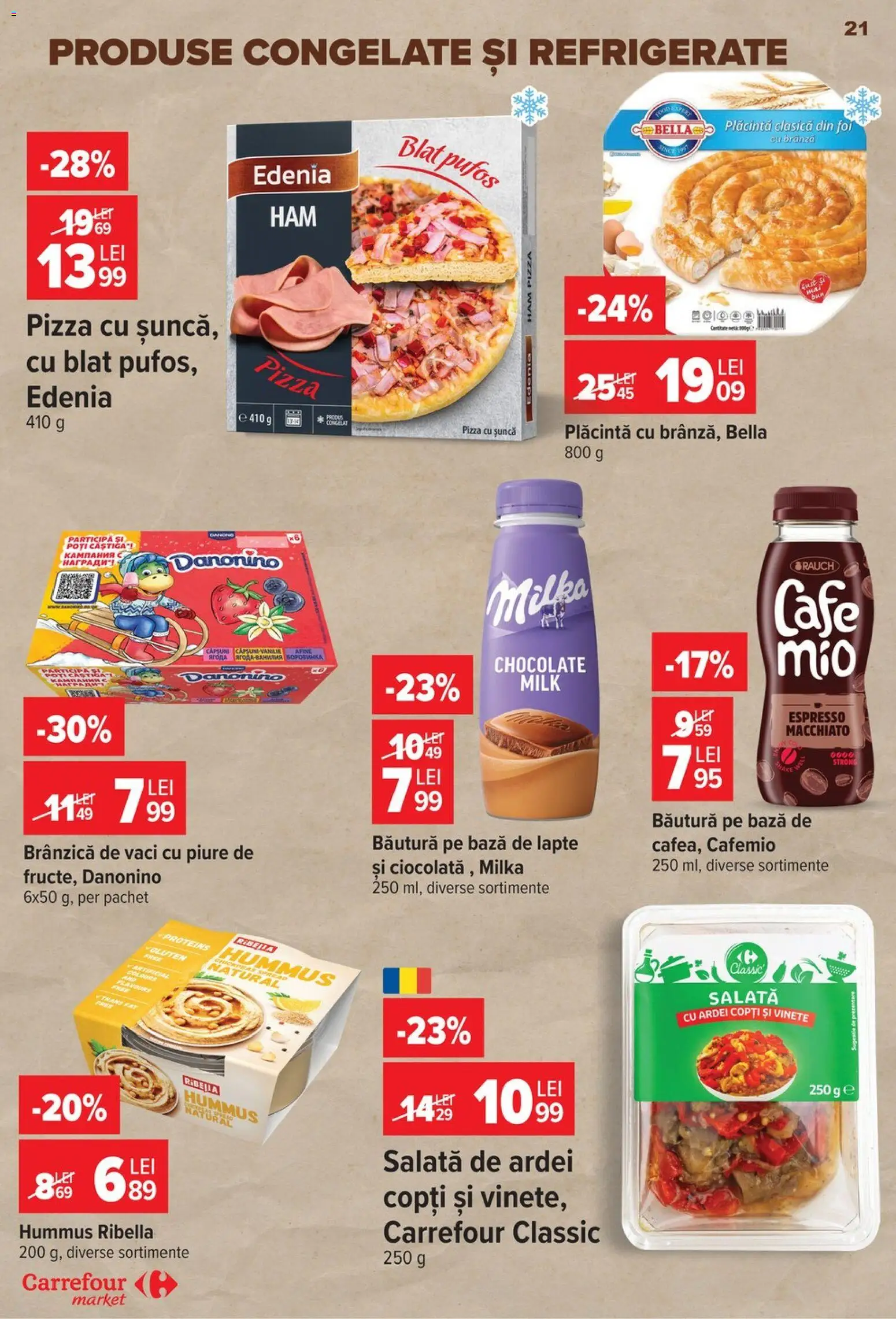 Noul catalog Carrefour – valabil de la 22.07.2026 | Pagină: 21 | Produse: Lapte, Brânză, Șuncă, Pizza