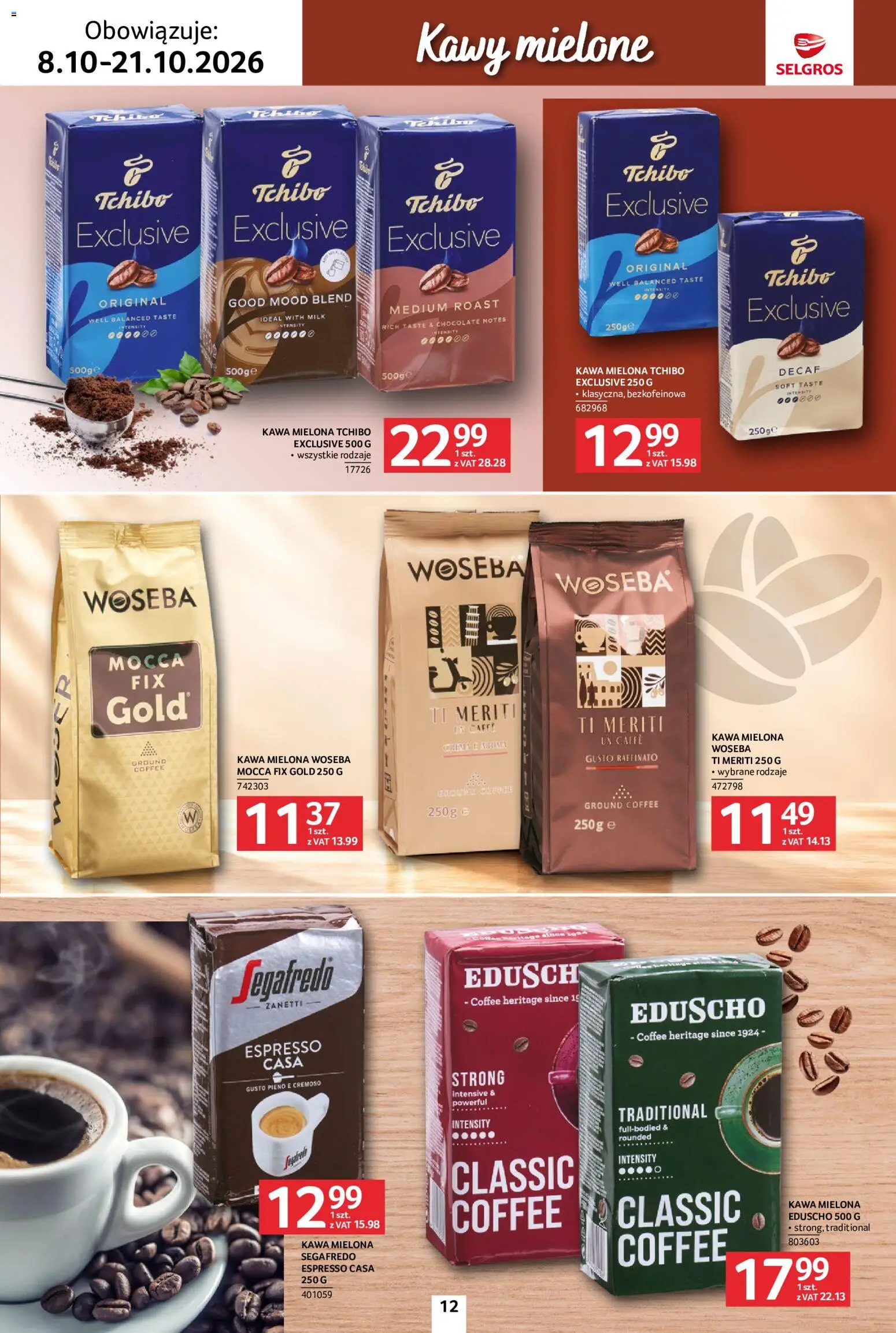Selgros cash&carry gazetka - Kawa i herbata od 08.10.2026 | Strona: 12 | Produkty: Tchibo exclusive, Tchibo, Kawa, Kawa mielona