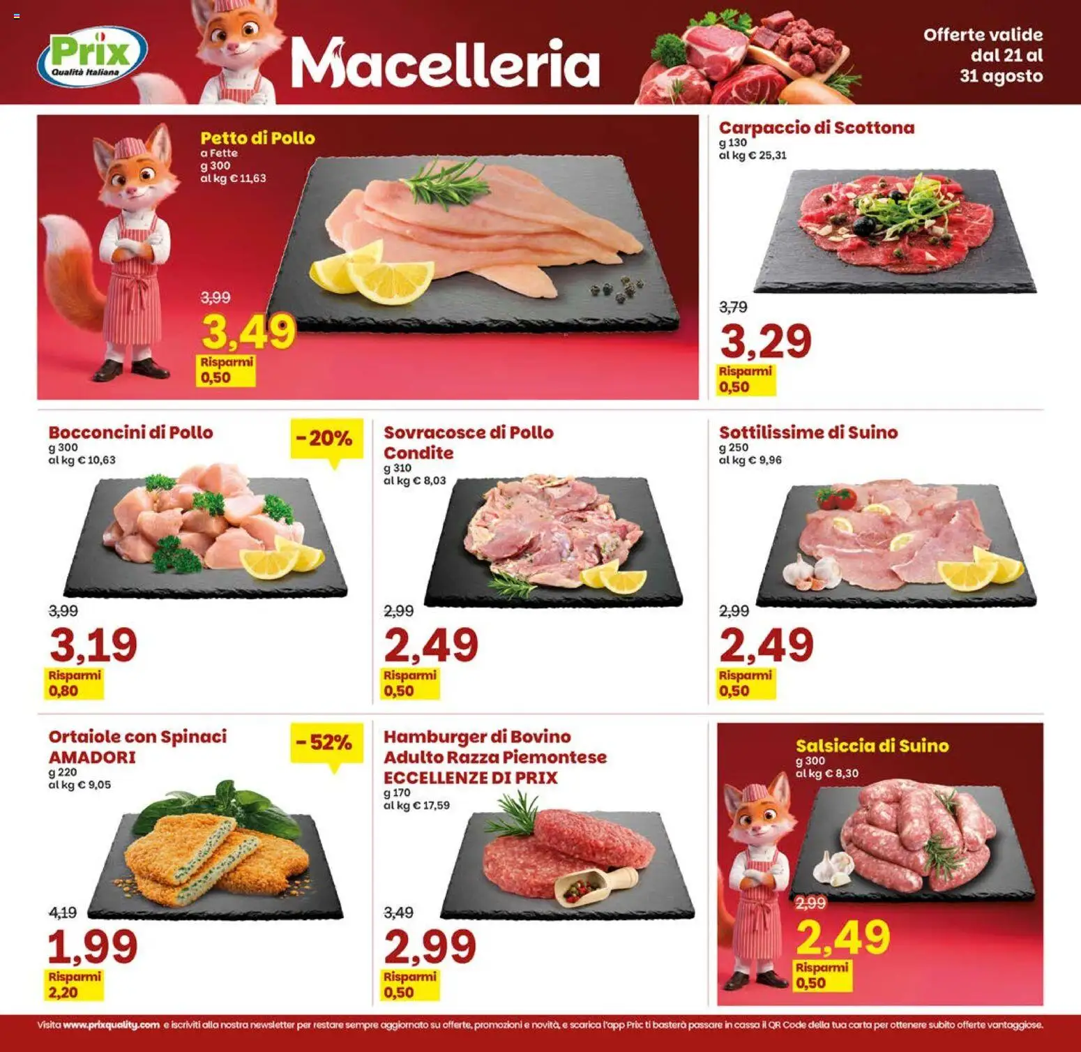 Volantino Prix del 21/08/2026 | Pagina: 3 | Prodotti: Bovino, Suino, Spinaci, Hamburger