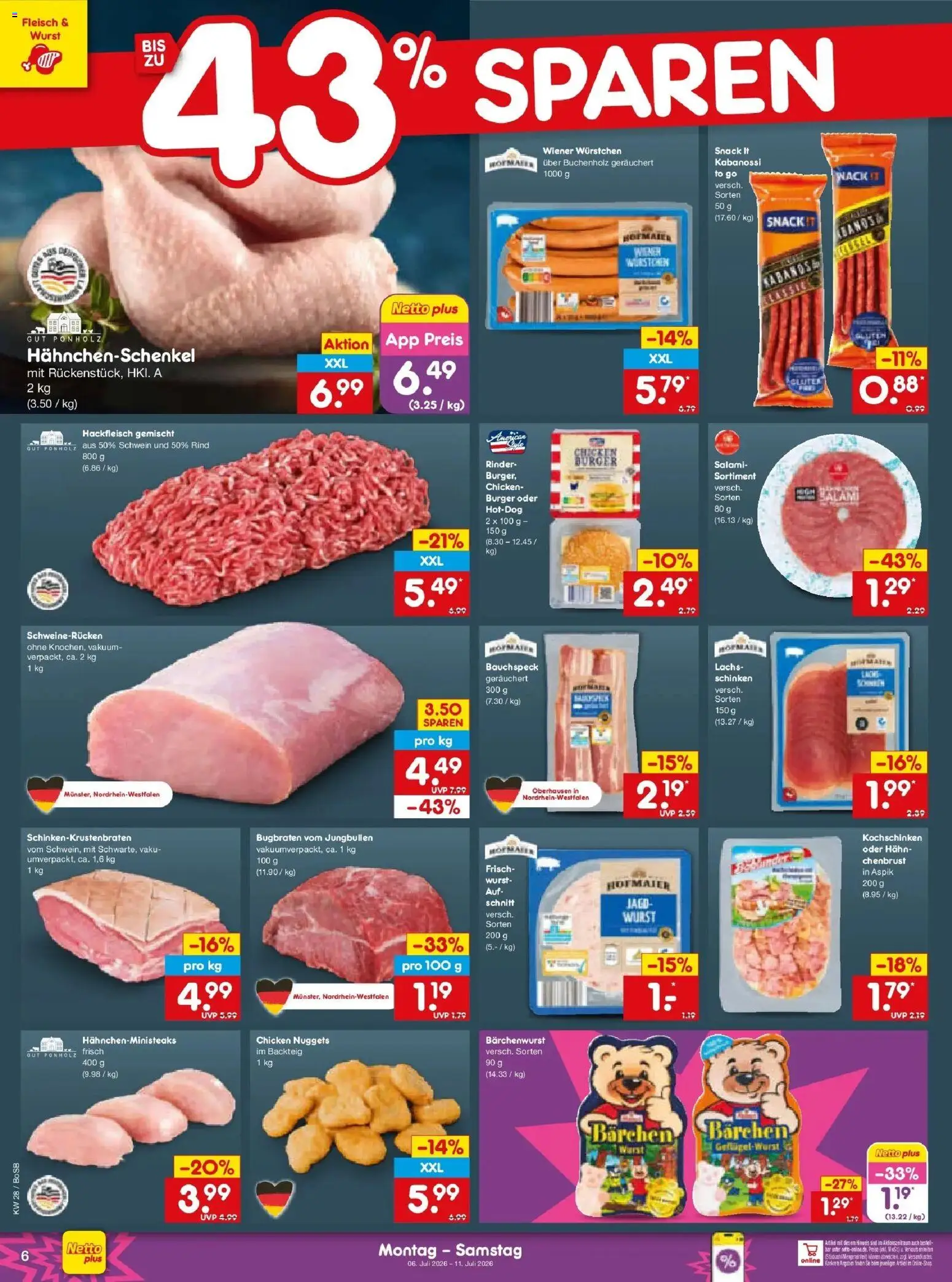 Netto Marken-Discount - Netto: Wochenangebote – gültig ab 05.07.2026 | Seite: 10 | Produkte: Hahnchenschenkel, Schweinerucken, Salami, Hackfleisch