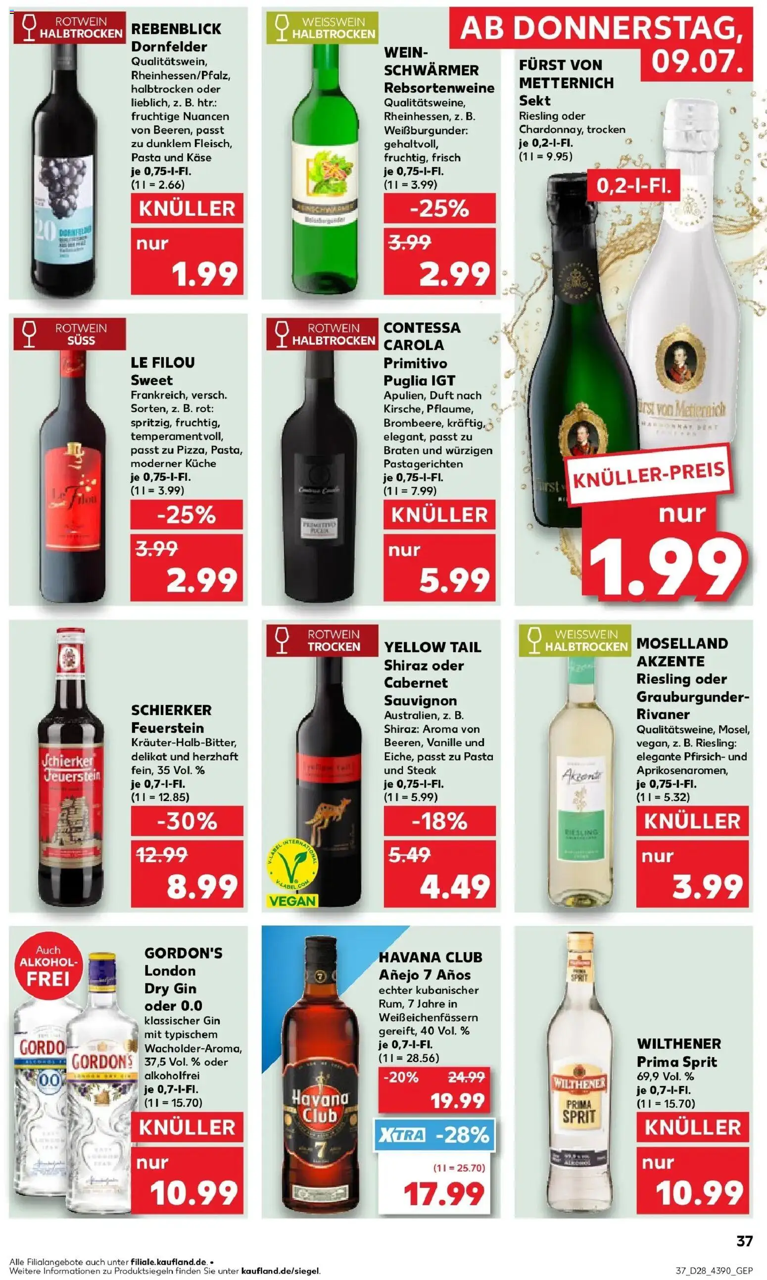 Kaufland Prospekt Riesa – gültig ab 09.07.2026 | Seite: 37 | Produkte: Rotwein, Sekt, Weißwein trocken, Pasta