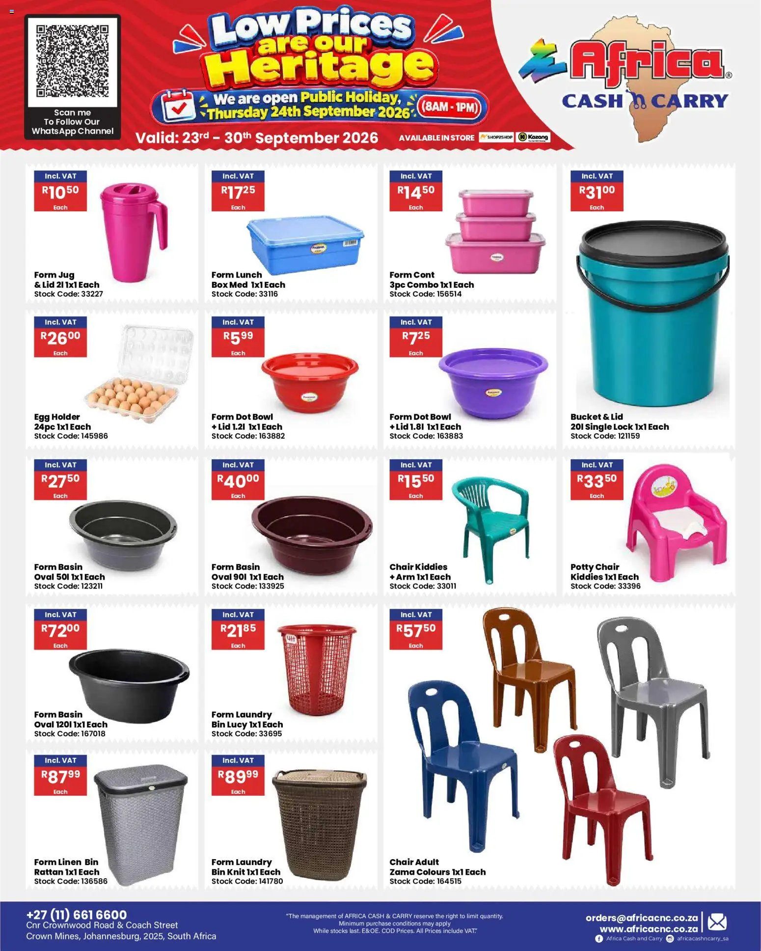 New Africa Cash & Carry catalogue – valid from 23/09/2026 | Page: 62 | Products: Bowl, Chair, Basin, Stock