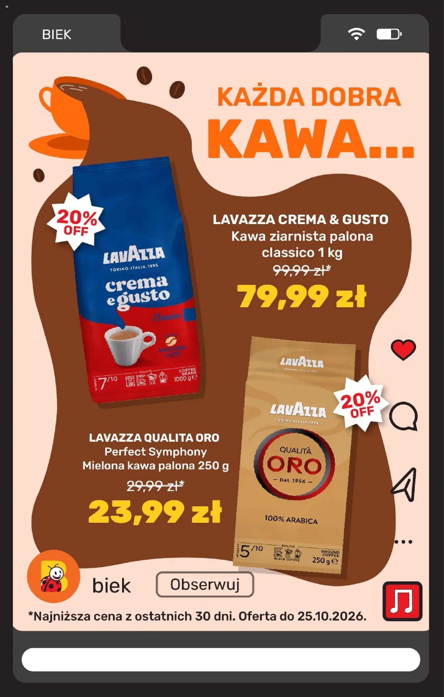 Biedronka Polsko leták - BIEK od 23.10.2026 | Strana: 12 | Produkty: Lavazza, Crema