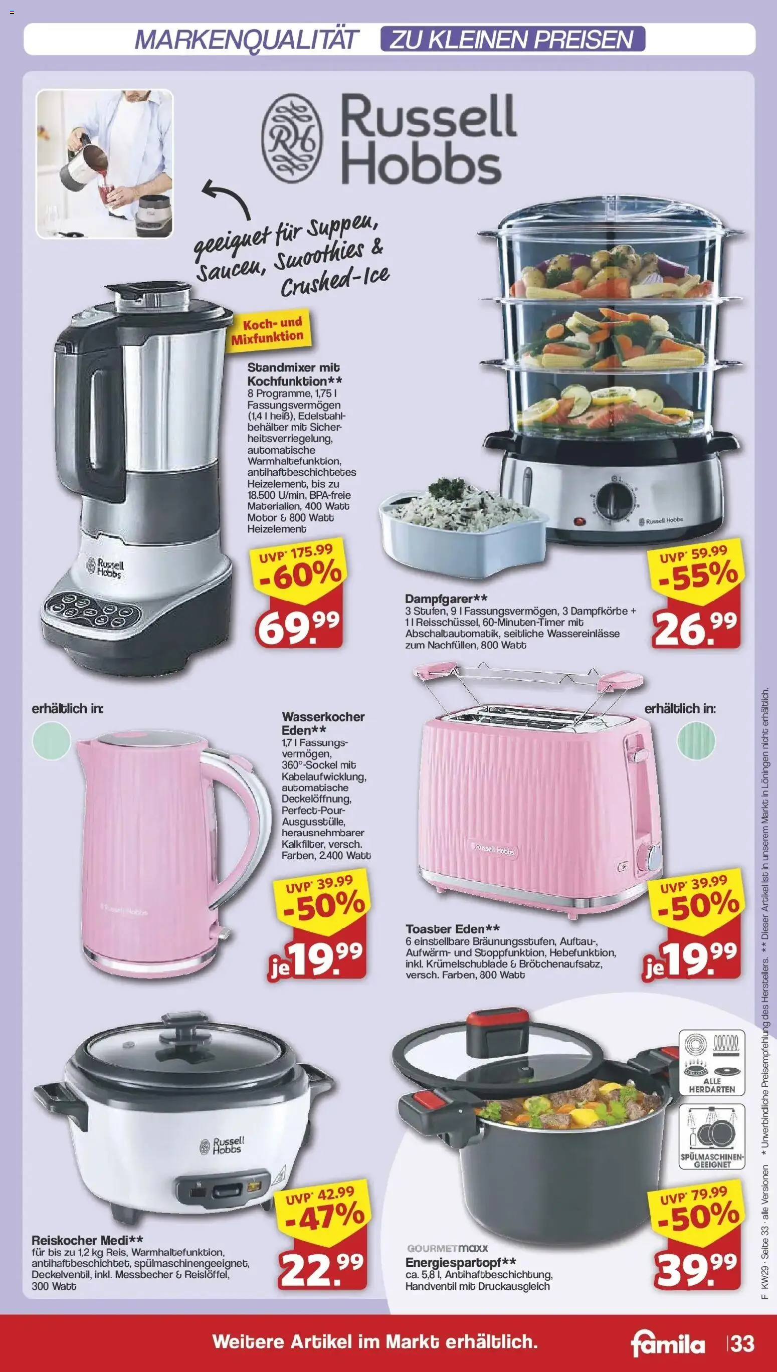 Famila Nordwest Prospekt Zeven – gültig ab 13.07.2026 | Seite: 33 | Produkte: Wasserkocher, Toaster