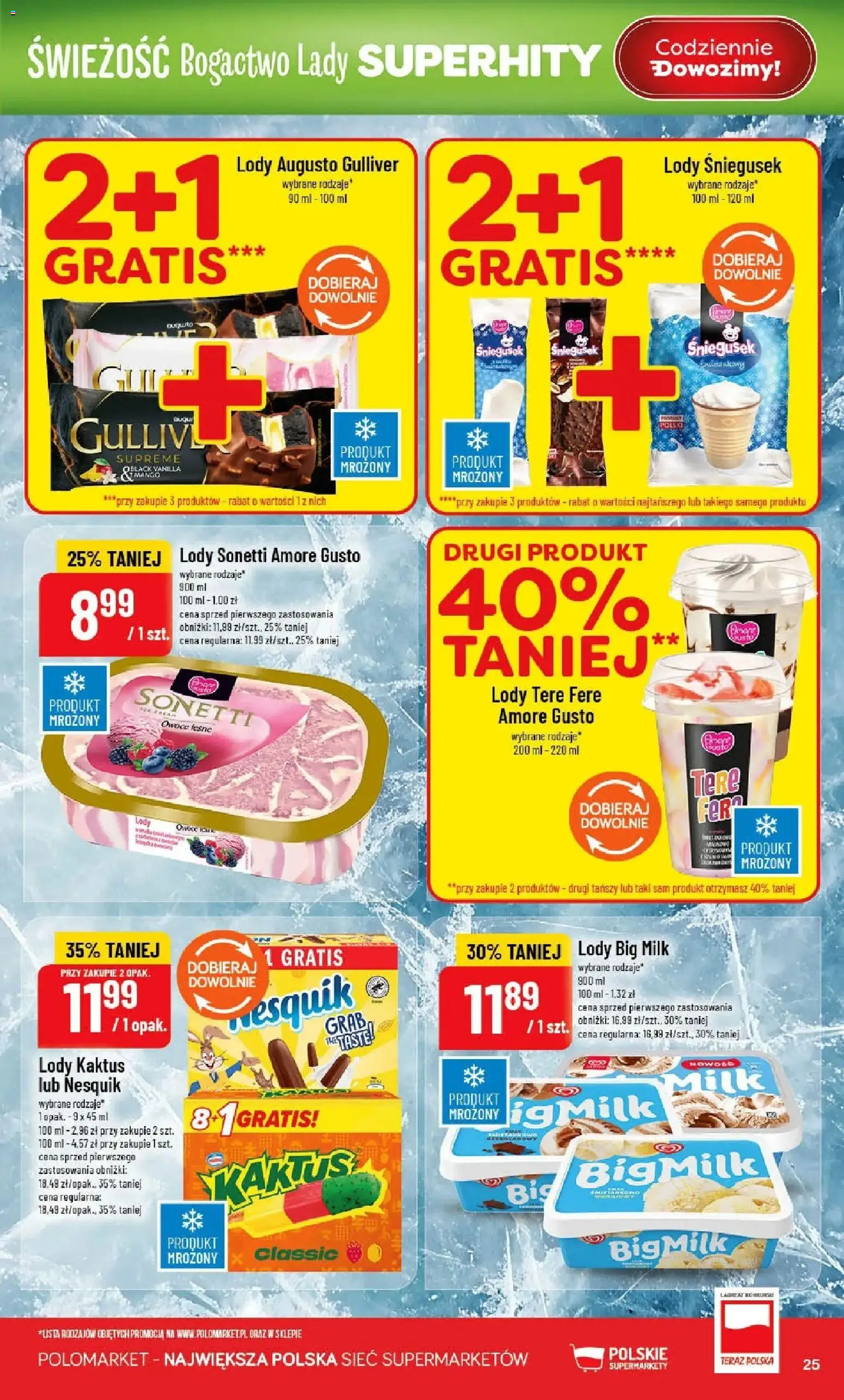 POLOmarket gazetka od 15.04.2026 | Strona: 25 | Produkty: Big Milk, Lody Kaktus, Lody, Owoce