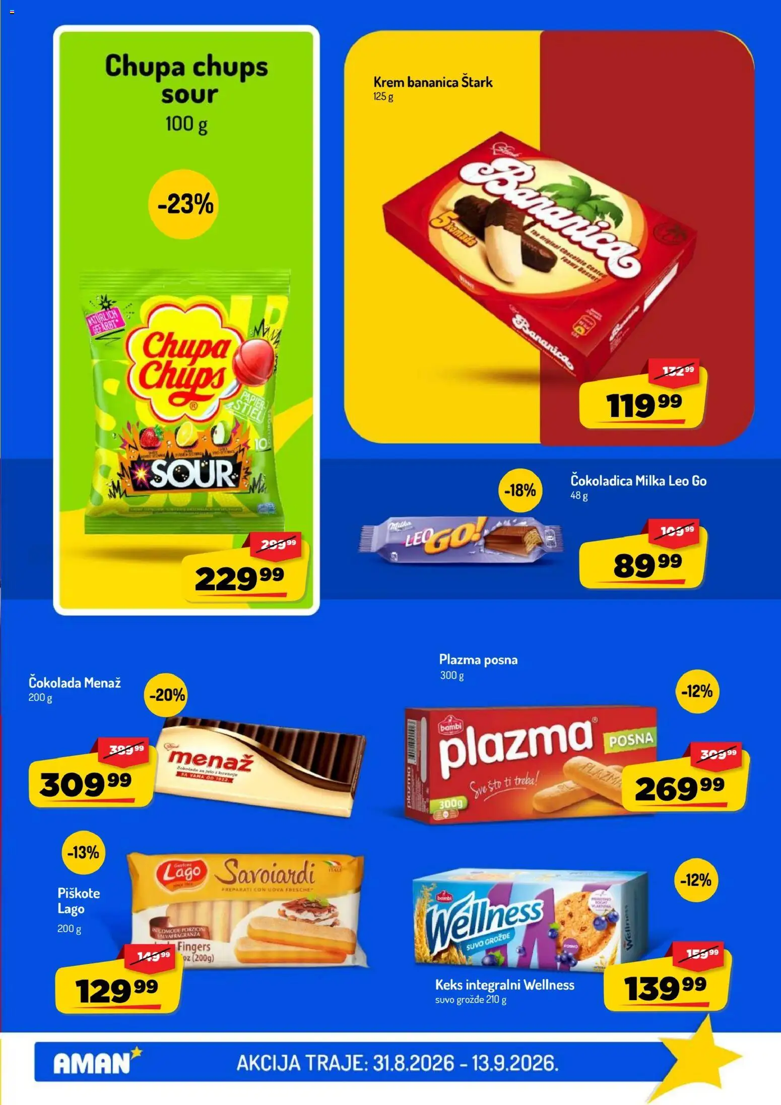 Aman katalog - važi od 31.08.2026 | Strana: 33 | Proizvode: Suvo grožđe, Grožđe, Piškote, Krem